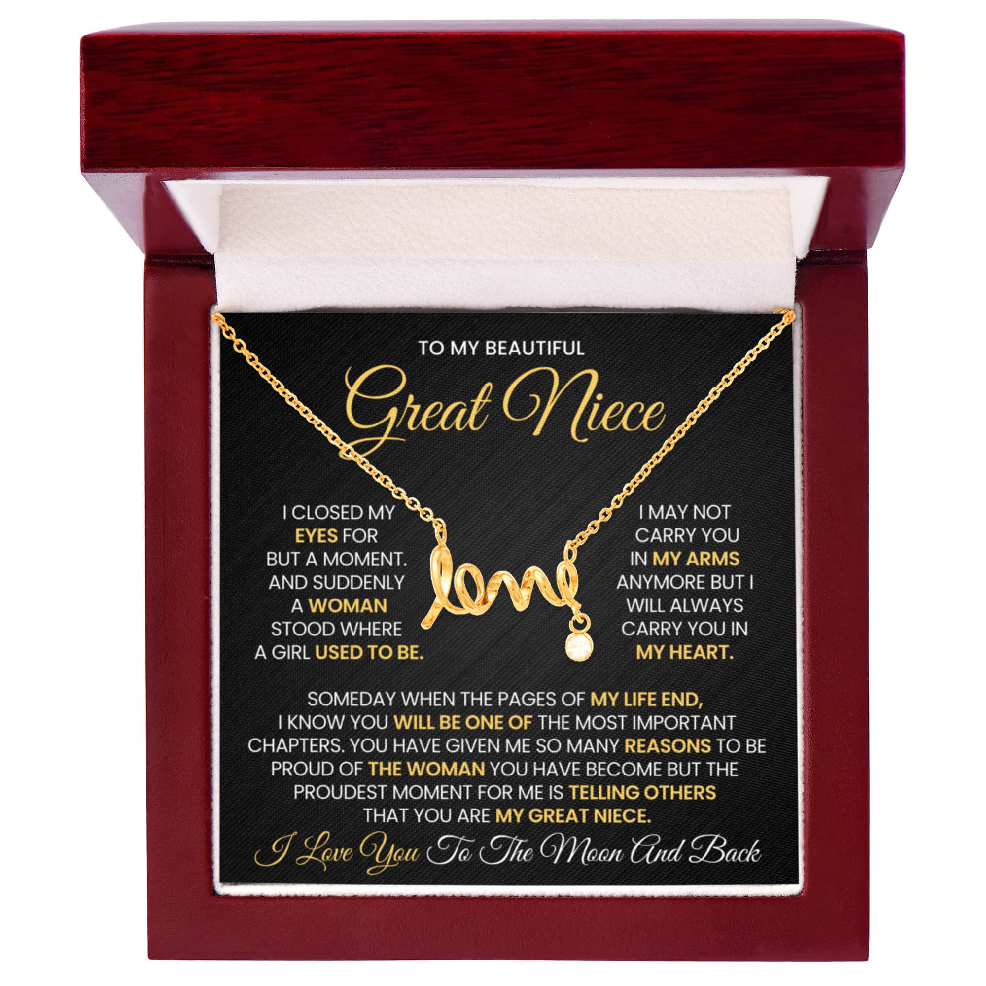 Love Necklace for Great Niece – Meaningful Gift for Great Niece, “Love” Script Jewelry