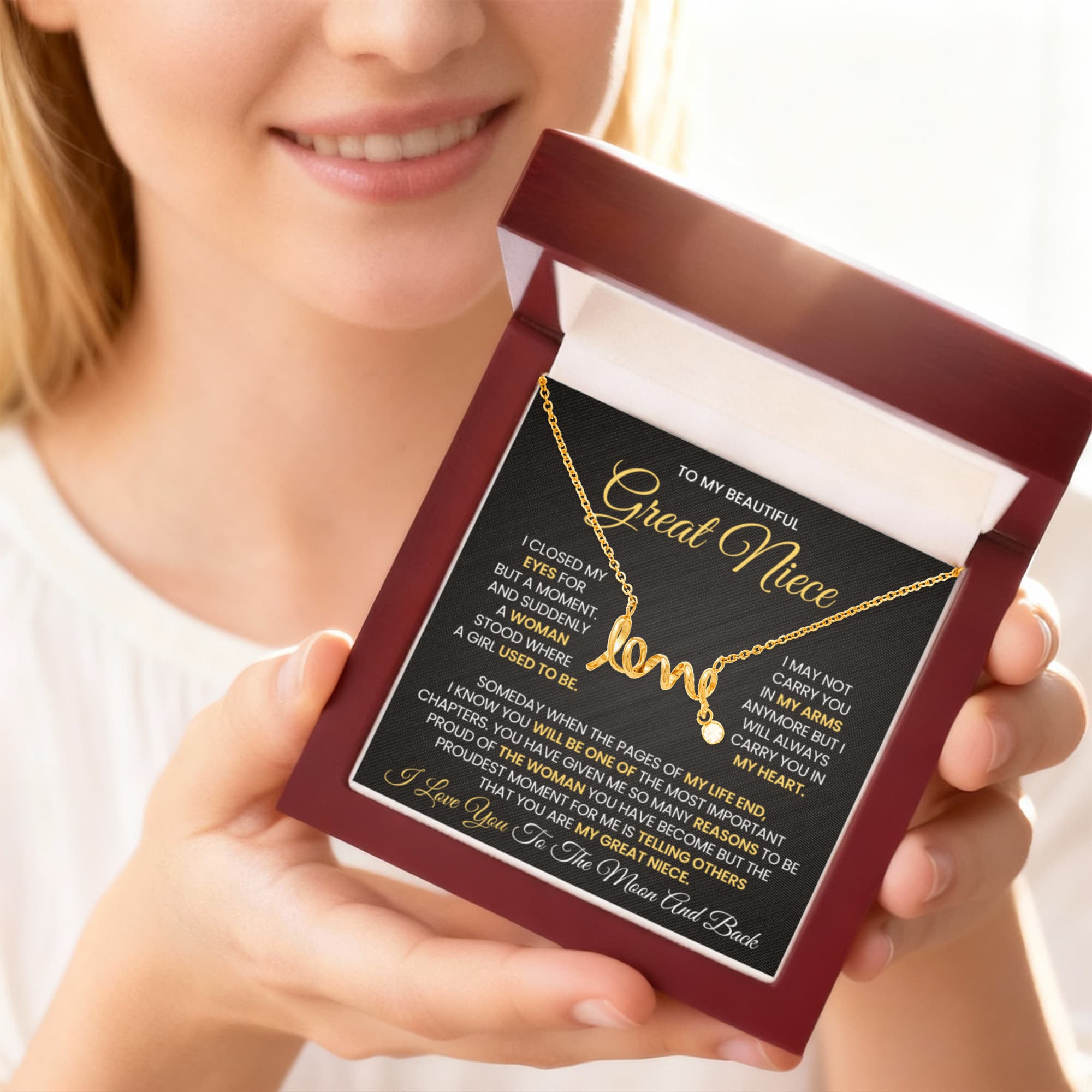 Love Necklace for Great Niece – Meaningful Gift for Great Niece, “Love” Script Jewelry