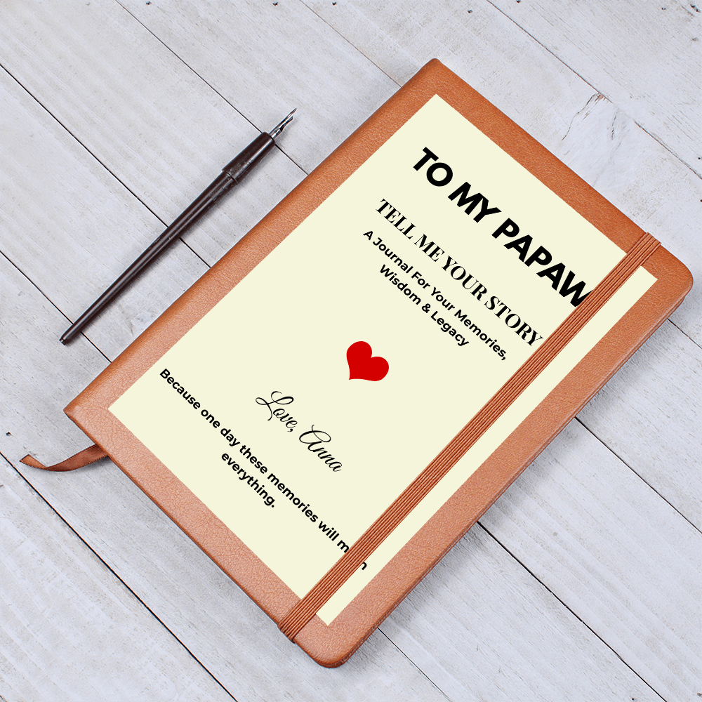 To My Papaw journal cover with Tell Me Your Story design and custom grandchild name