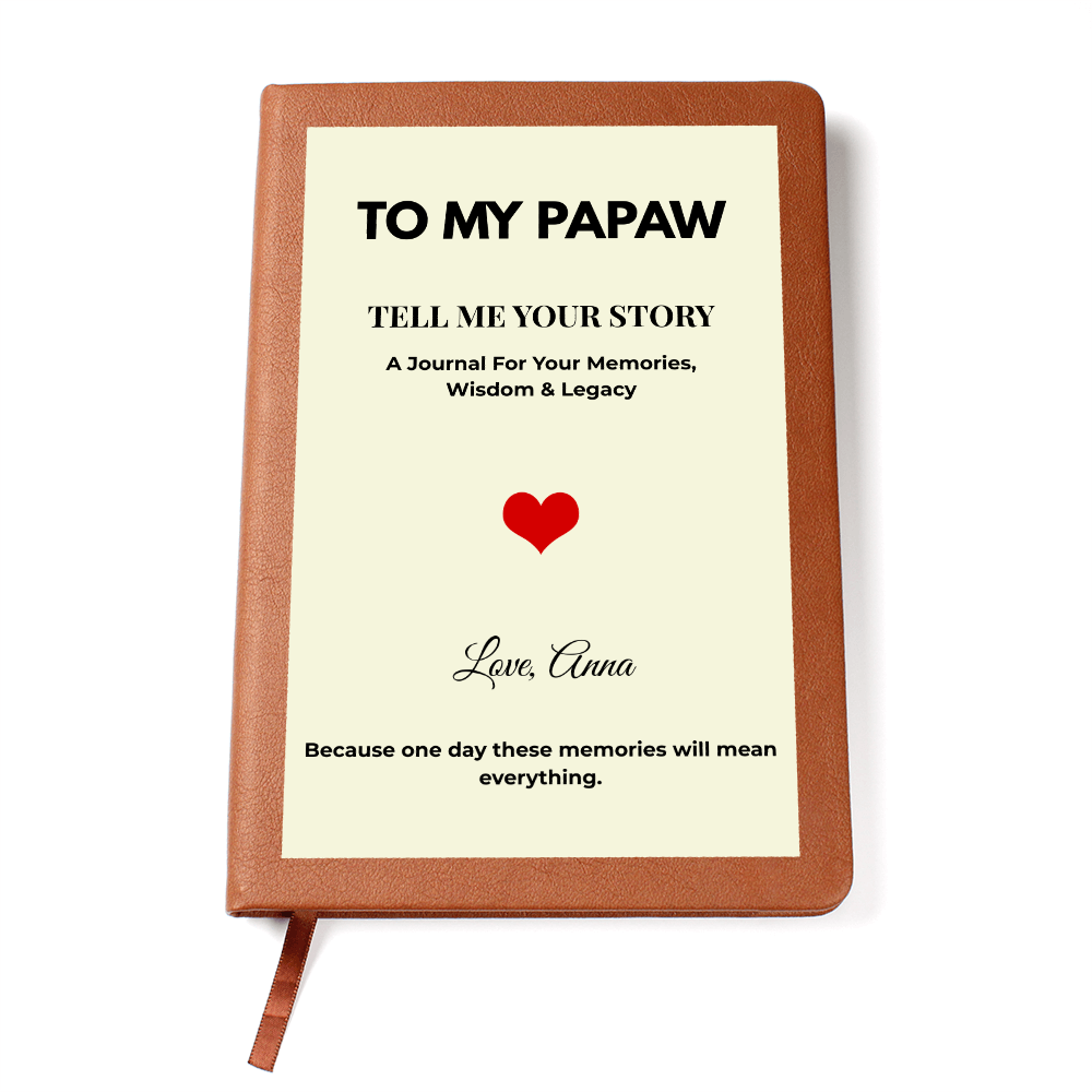 Personalized To My Papaw journal featuring Tell Me Your Story message and custom grandchild name Father's Day gift