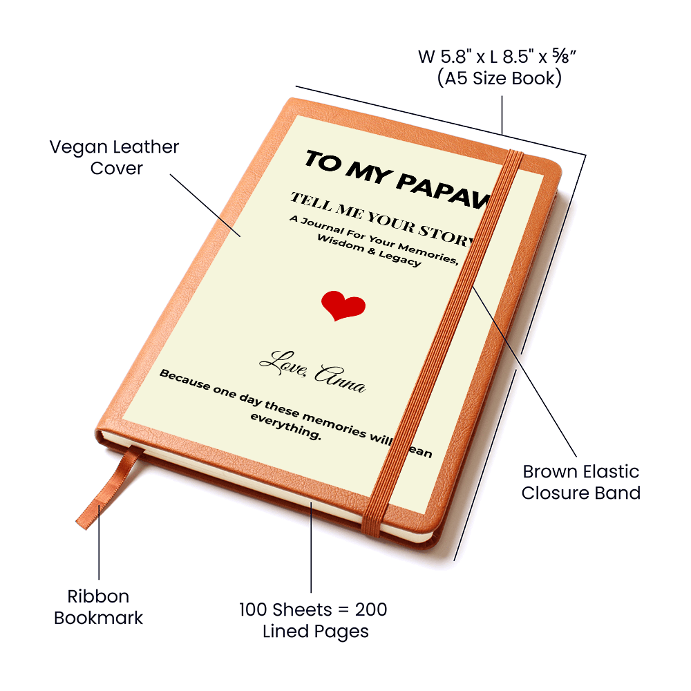 Vegan leather Papaw journal with lined pages ribbon bookmark and elastic closure