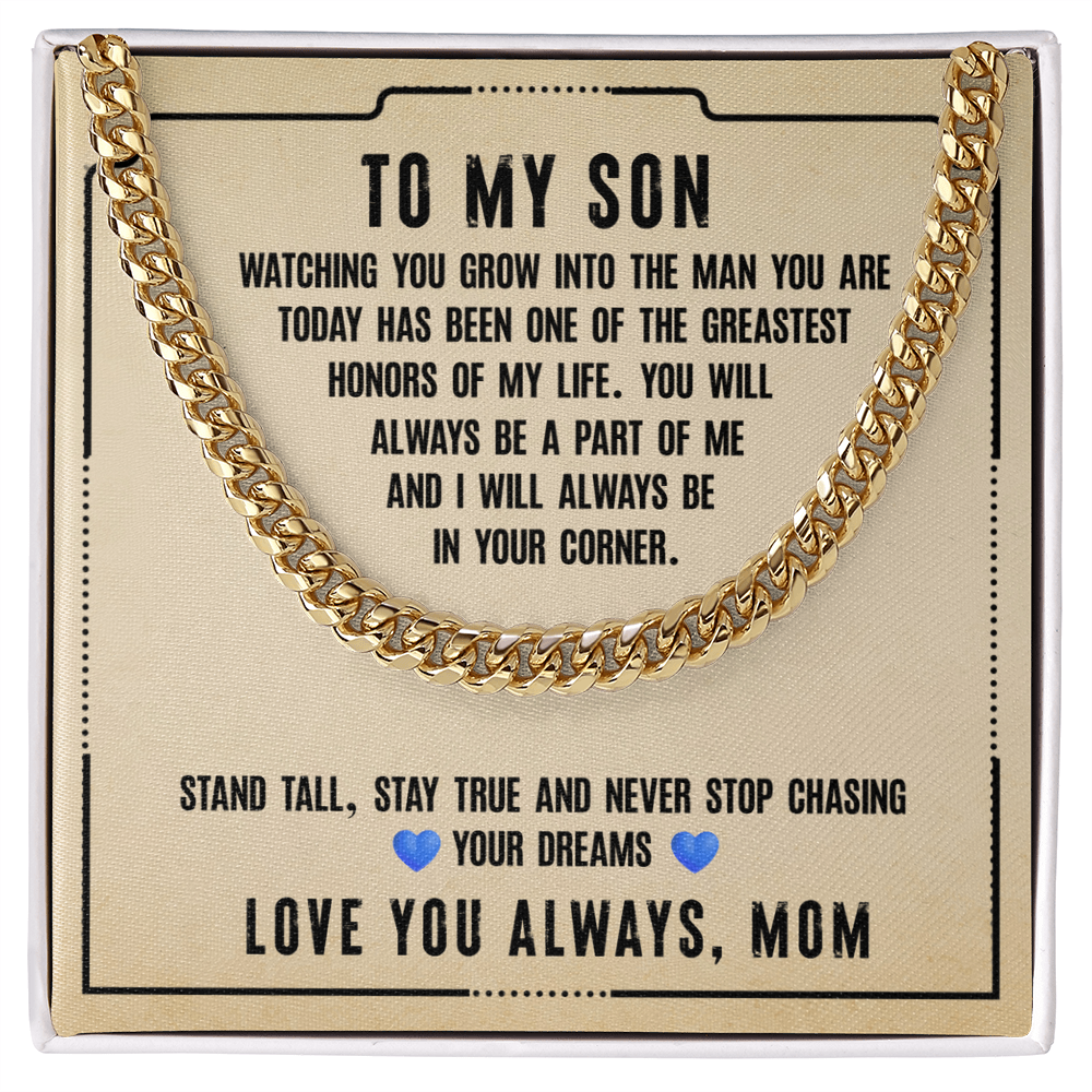 To My Son Cuban Link Chain Necklace, Meaningful Gift for Son, Stay Strong & Stay True