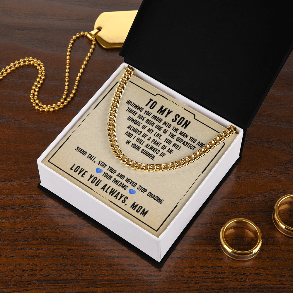 To My Son Cuban Link Chain Necklace, Meaningful Gift for Son, Stay Strong & Stay True