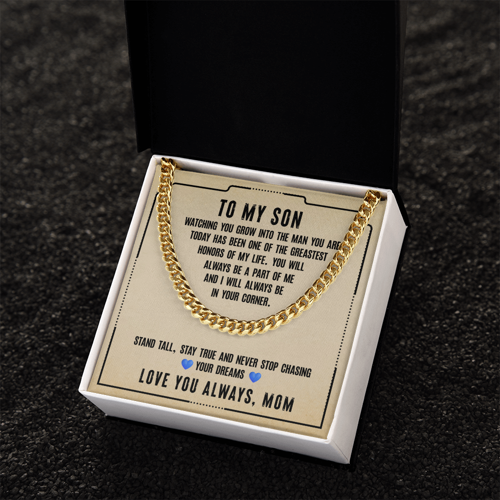 To My Son Cuban Link Chain Necklace, Meaningful Gift for Son, Stay Strong & Stay True