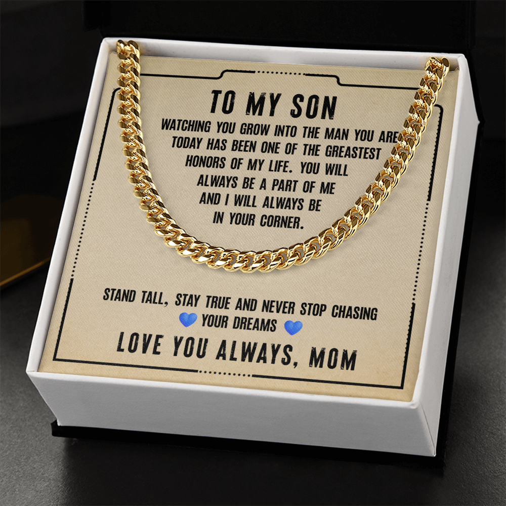 To My Son Cuban Link Chain Necklace, Meaningful Gift for Son, Stay Strong & Stay True
