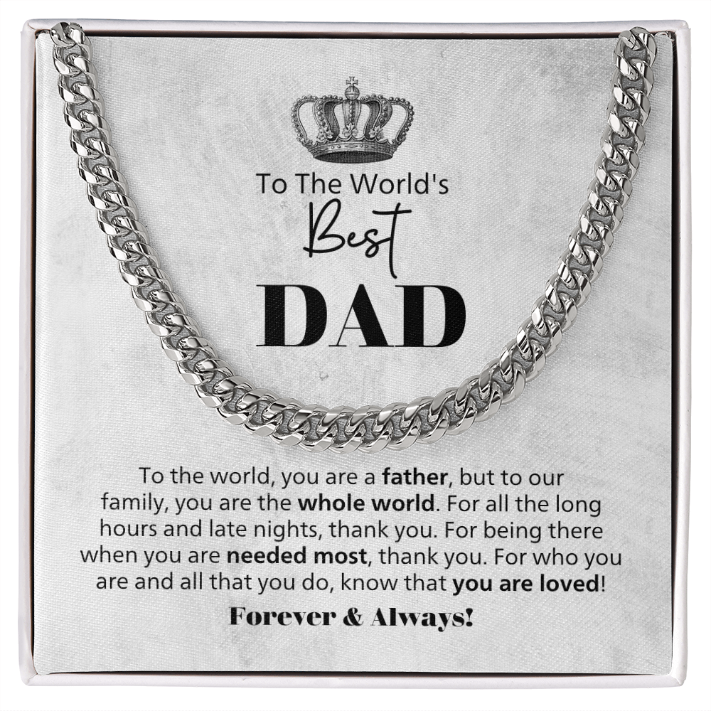 World’s Best Dad Cuban Link Chain necklace with heartfelt message card gift for fathers
