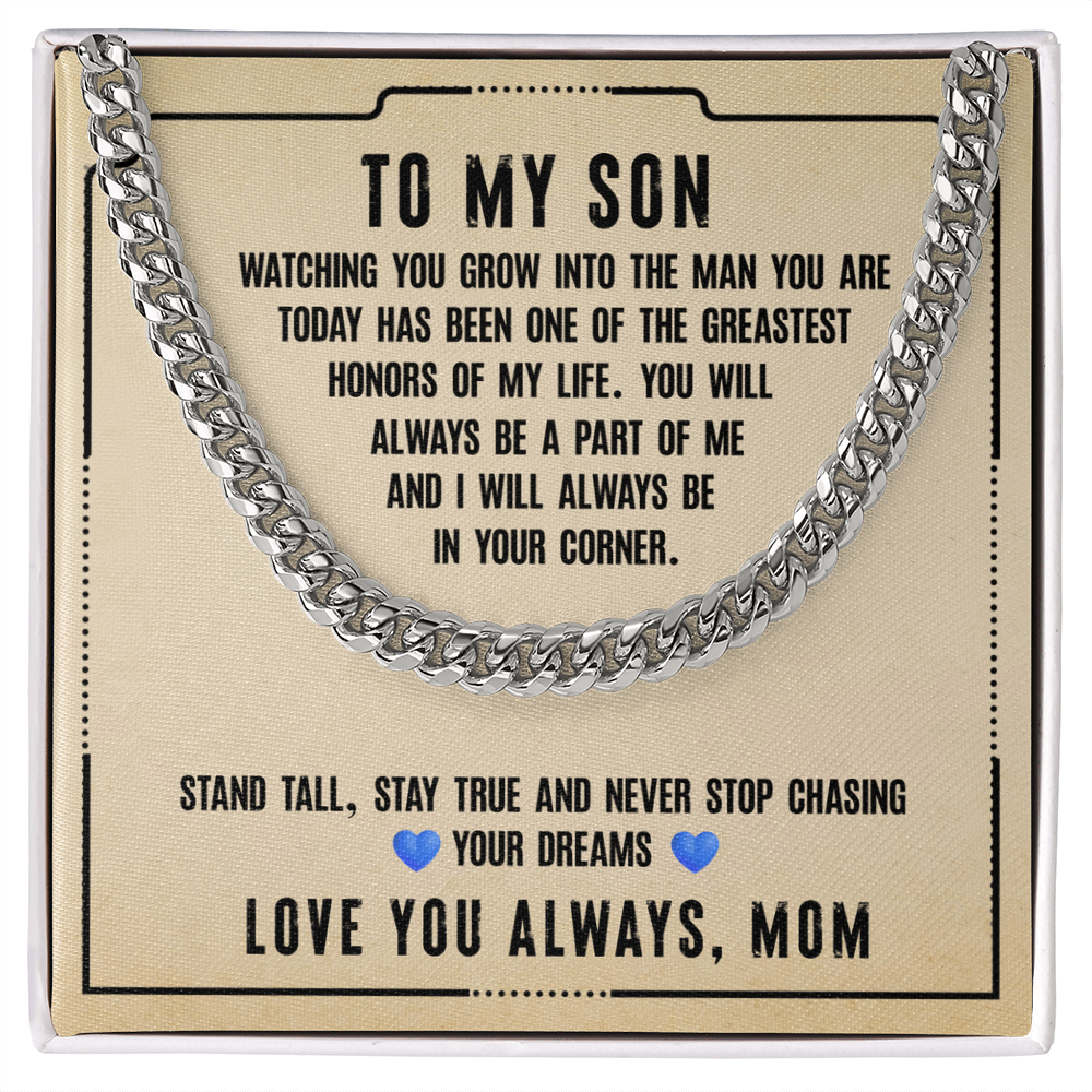 To My Son Cuban Link Chain Necklace, Meaningful Gift for Son, Stay Strong & Stay True