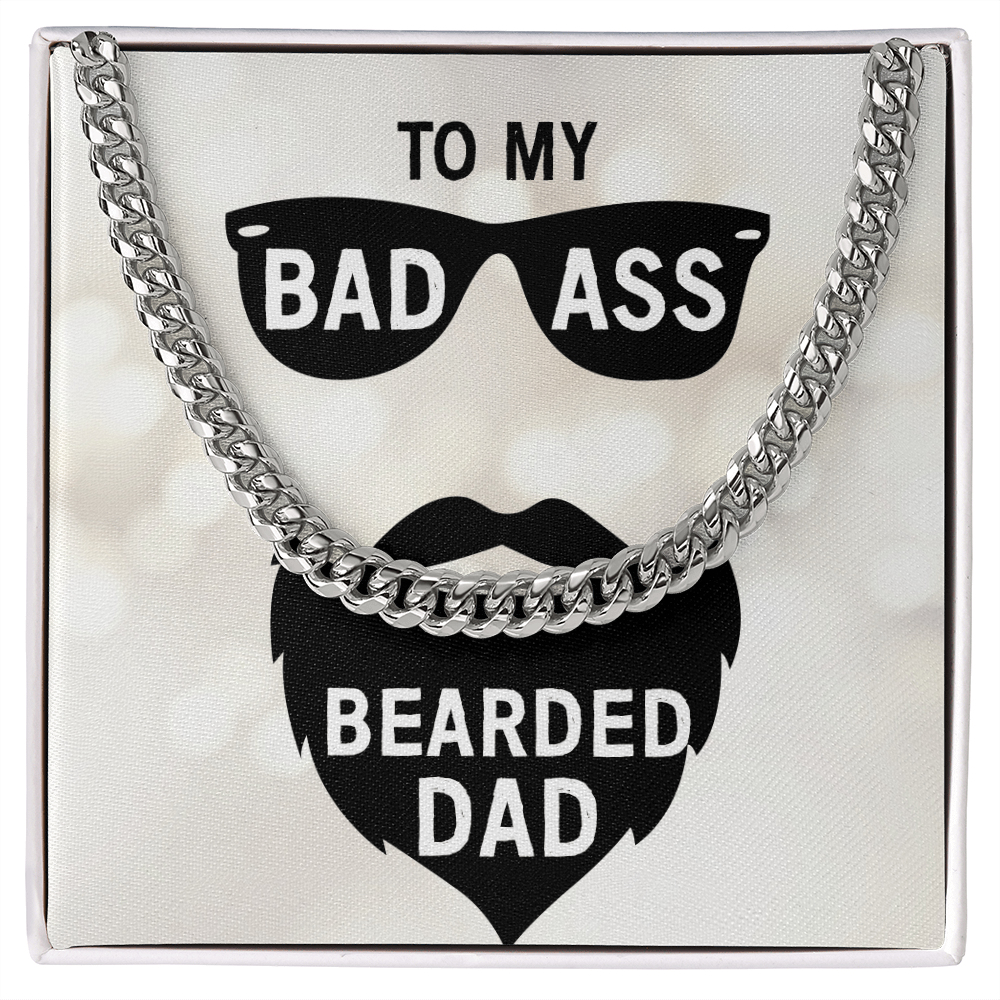 Funny and meaningful bearded dad necklace gift with bold message card