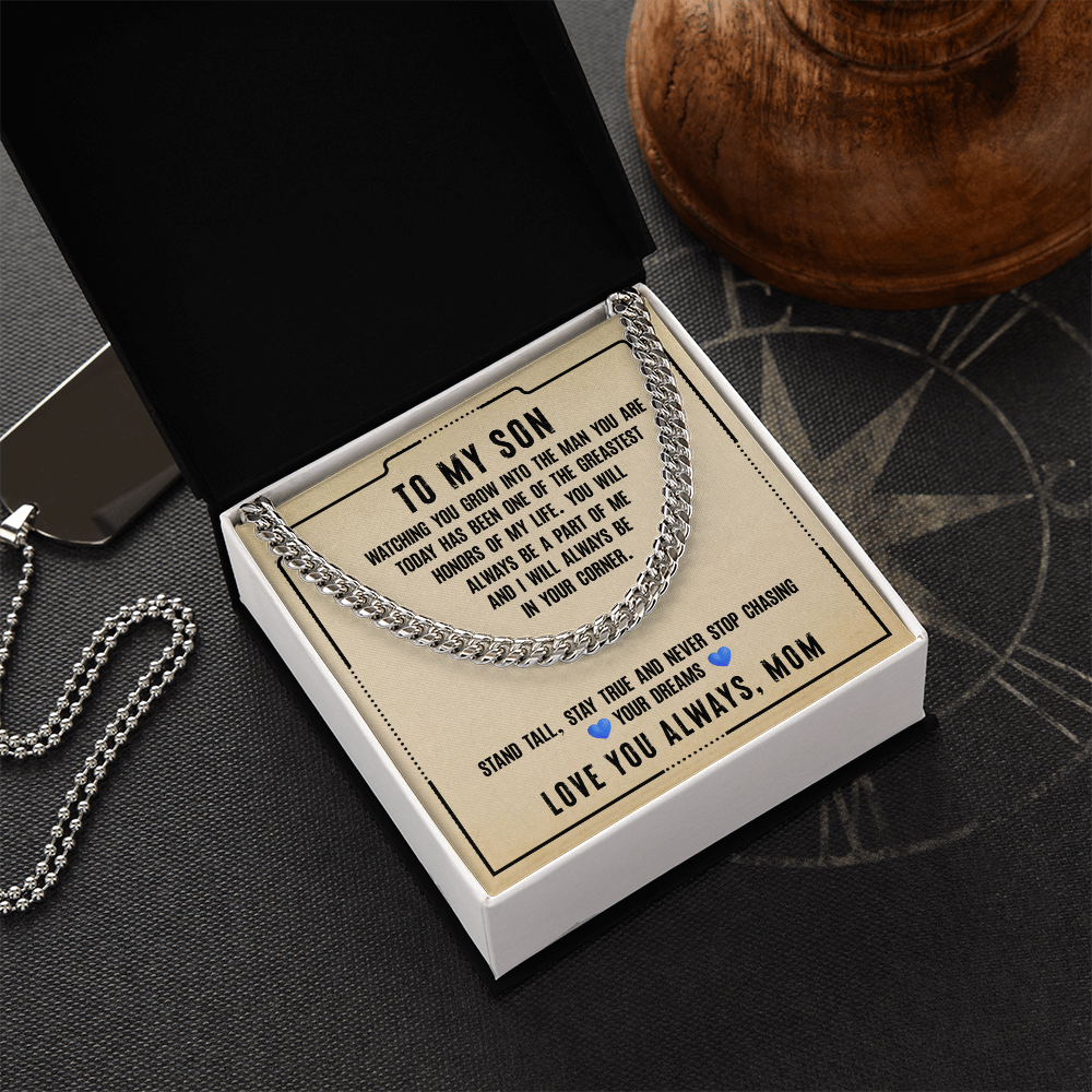 To My Son Cuban Link Chain Necklace, Meaningful Gift for Son, Stay Strong & Stay True