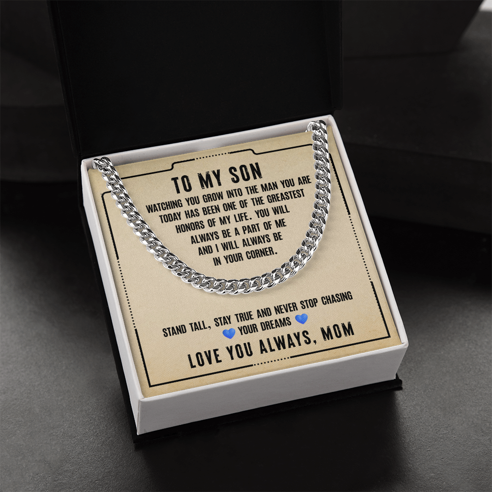 To My Son Cuban Link Chain Necklace, Meaningful Gift for Son, Stay Strong & Stay True