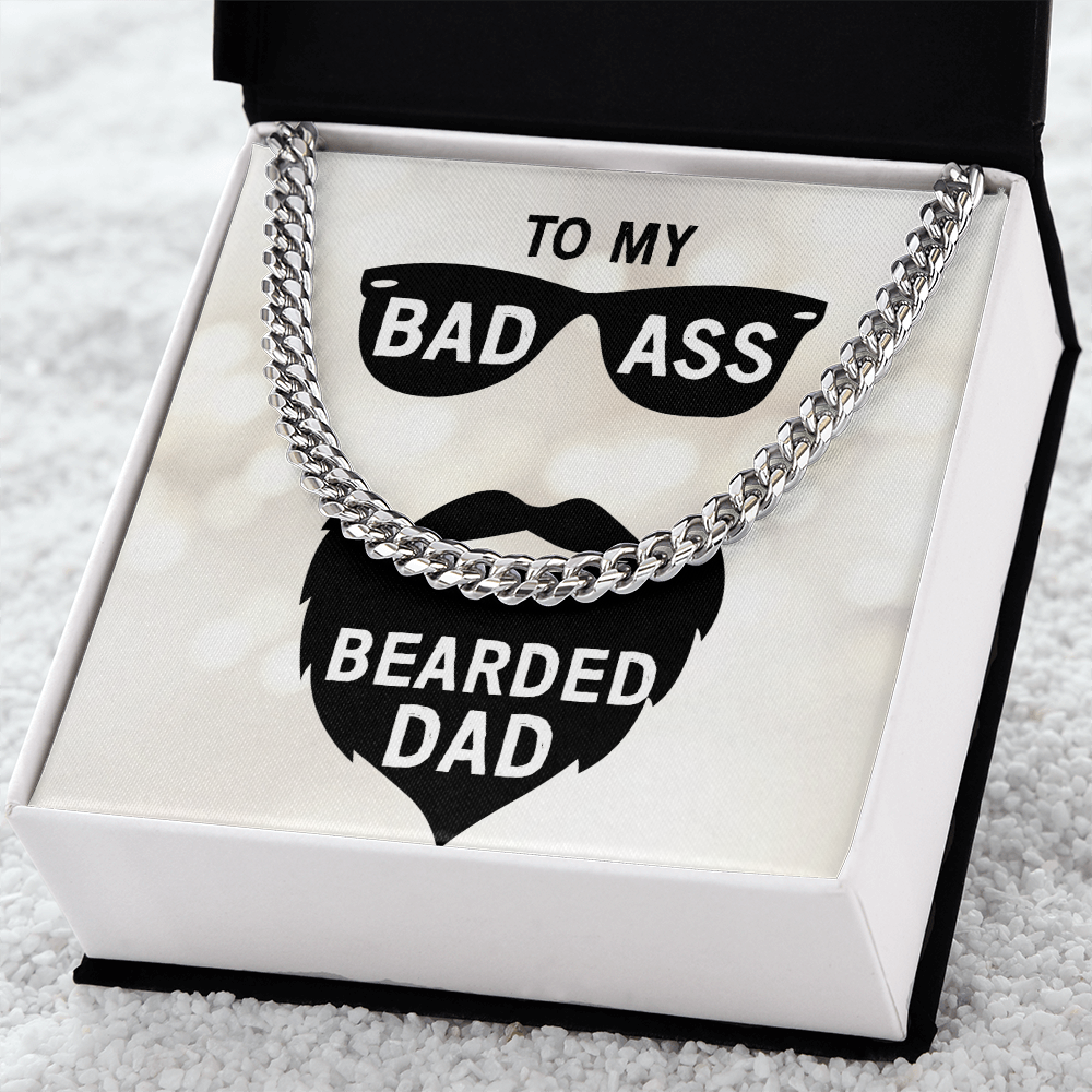 14K gold Cuban link chain for dad with beard-themed message card