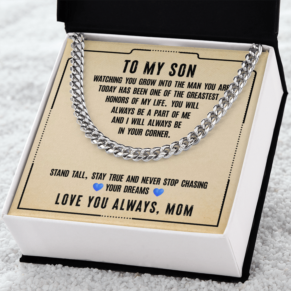 To My Son Cuban Link Chain Necklace, Meaningful Gift for Son, Stay Strong & Stay True