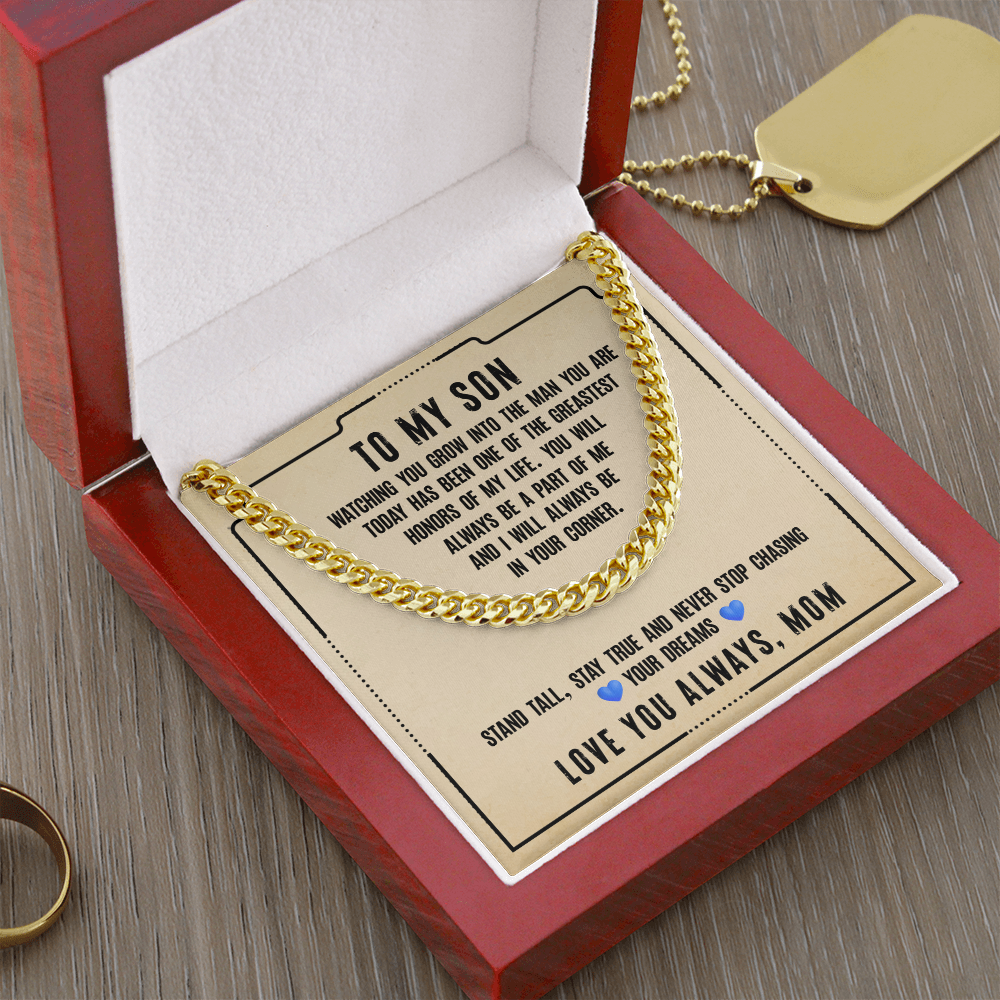To My Son Cuban Link Chain Necklace, Meaningful Gift for Son, Stay Strong & Stay True