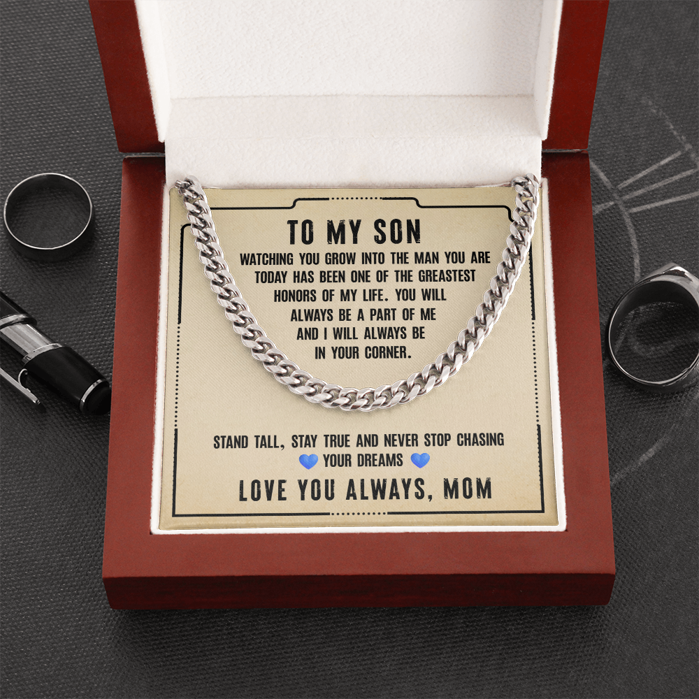 To My Son Cuban Link Chain Necklace, Meaningful Gift for Son, Stay Strong & Stay True