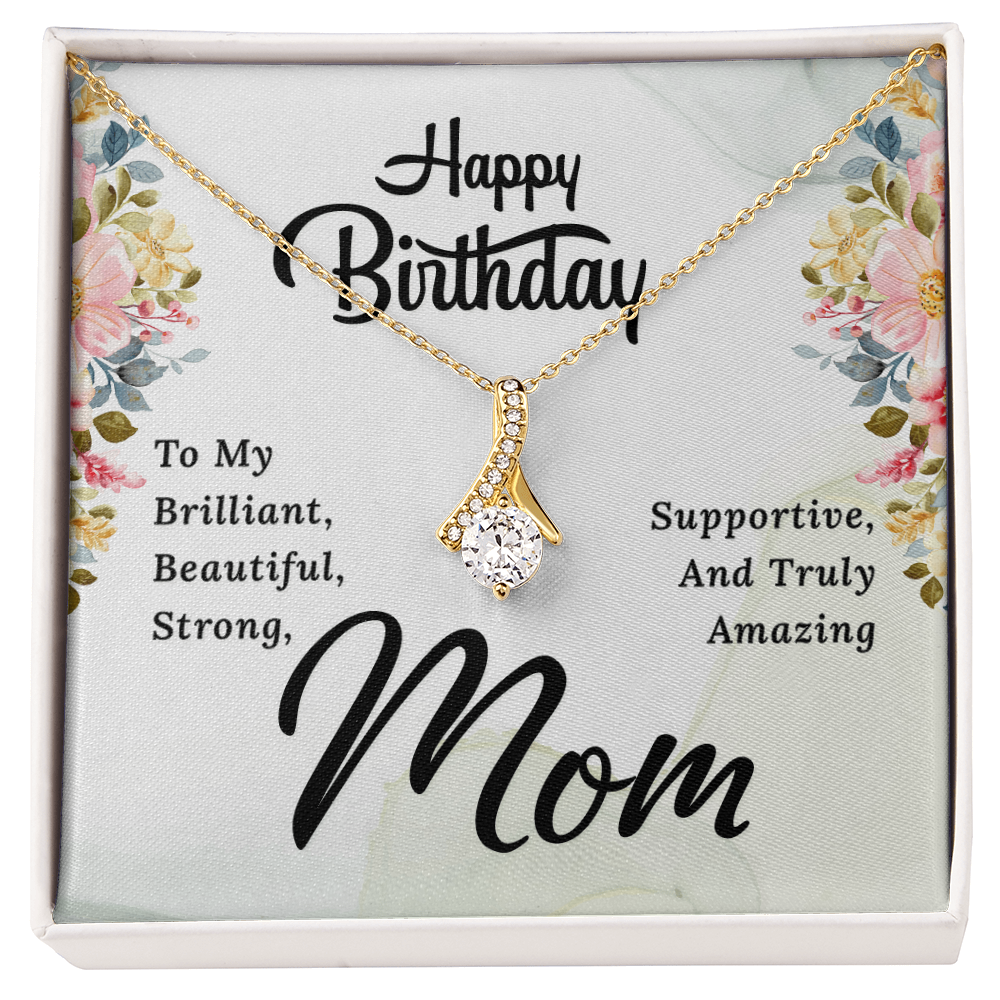Happy Birthday Mom Necklace – Alluring Beauty Ribbon Pendant Gift for Mom, Elegant Birthday Jewelry from Daughter or Son