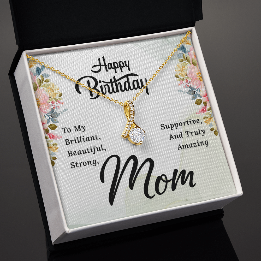Happy Birthday Mom Necklace – Alluring Beauty Ribbon Pendant Gift for Mom, Elegant Birthday Jewelry from Daughter or Son