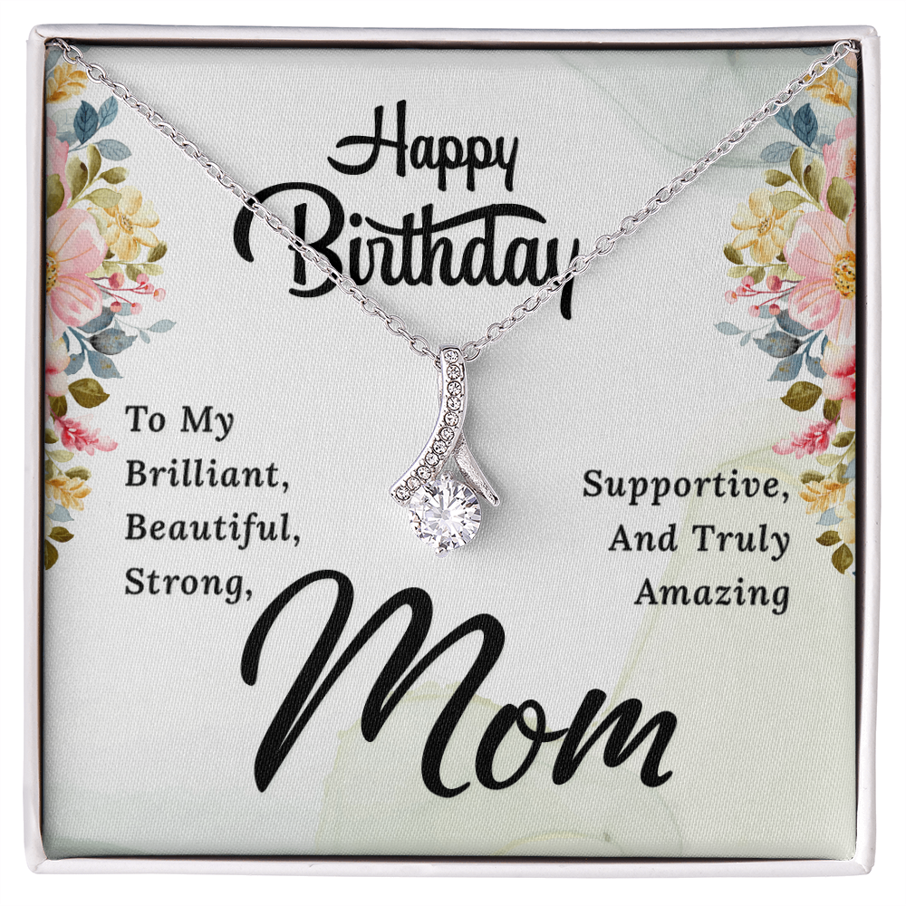 Happy Birthday Mom Necklace – Alluring Beauty Ribbon Pendant Gift for Mom, Elegant Birthday Jewelry from Daughter or Son