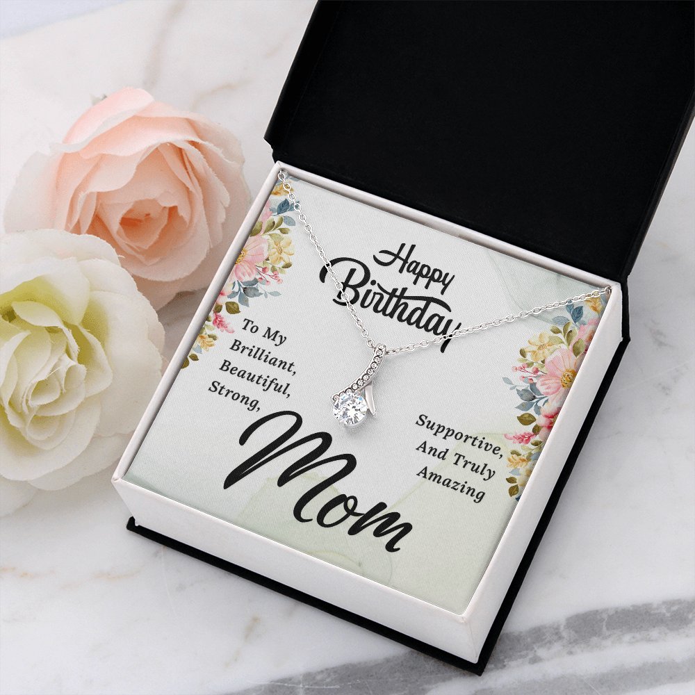 Happy Birthday Mom Necklace – Alluring Beauty Ribbon Pendant Gift for Mom, Elegant Birthday Jewelry from Daughter or Son