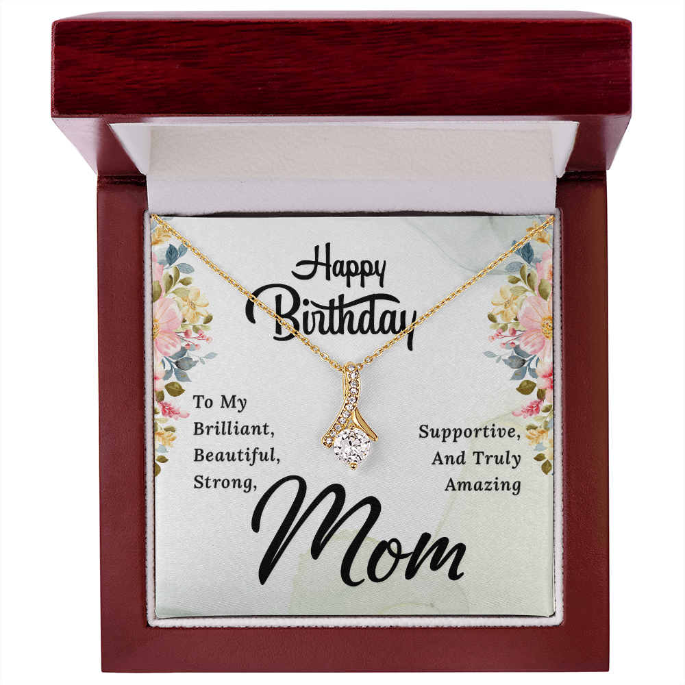 Happy Birthday Mom Necklace – Alluring Beauty Ribbon Pendant Gift for Mom, Elegant Birthday Jewelry from Daughter or Son