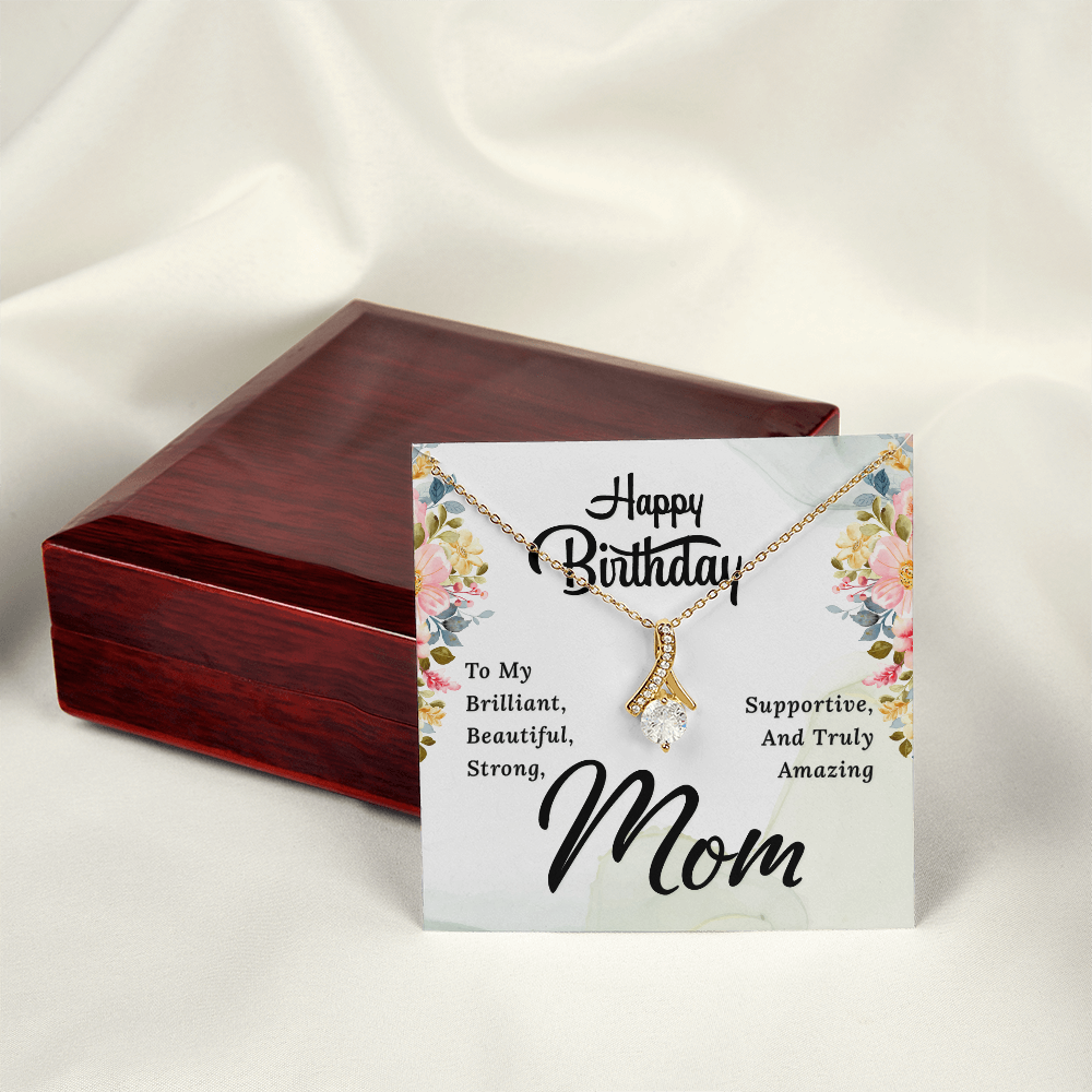 Happy Birthday Mom Necklace – Alluring Beauty Ribbon Pendant Gift for Mom, Elegant Birthday Jewelry from Daughter or Son