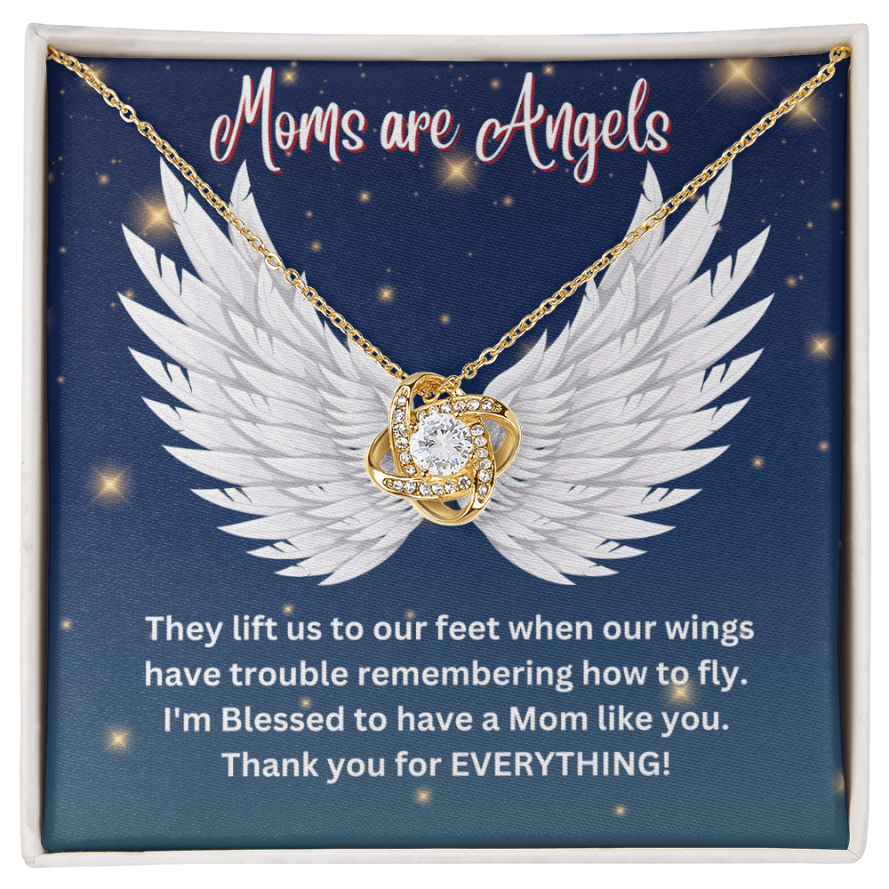 Love Knot Necklace Gift for Mom – “Moms Are Angels” Message Card, Meaningful Jewelry for Mother