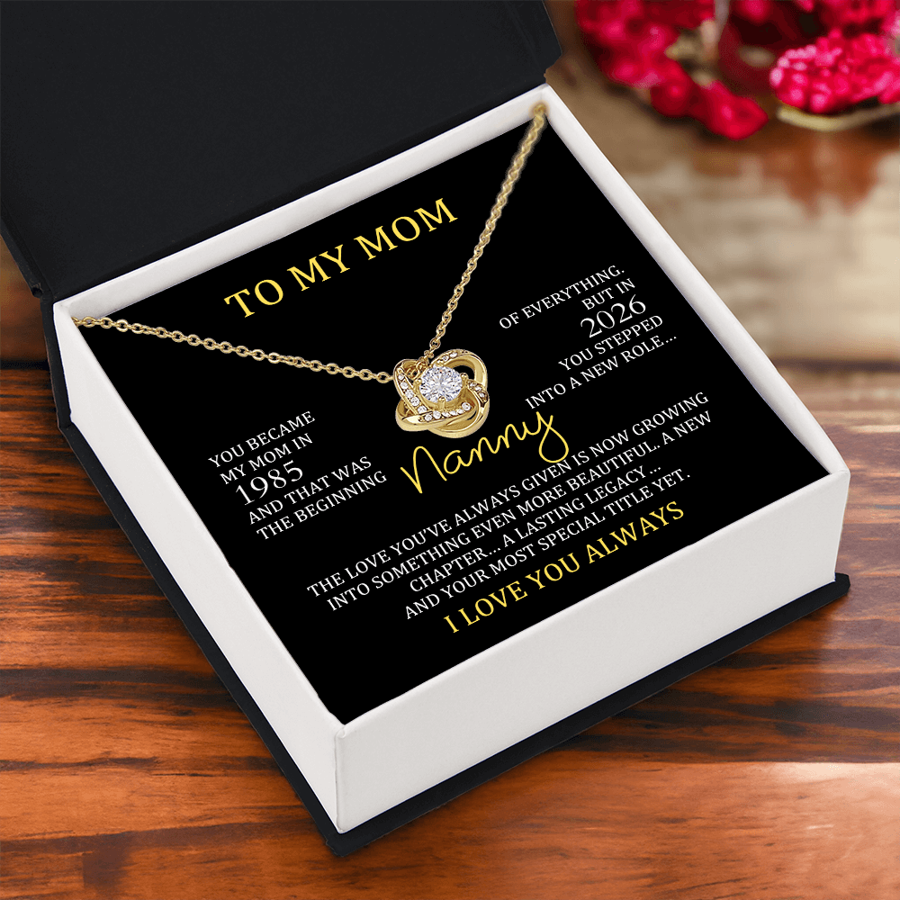 nanny necklace gift from daughter with personalized mom and nanny years, love knot necklace for new grandma