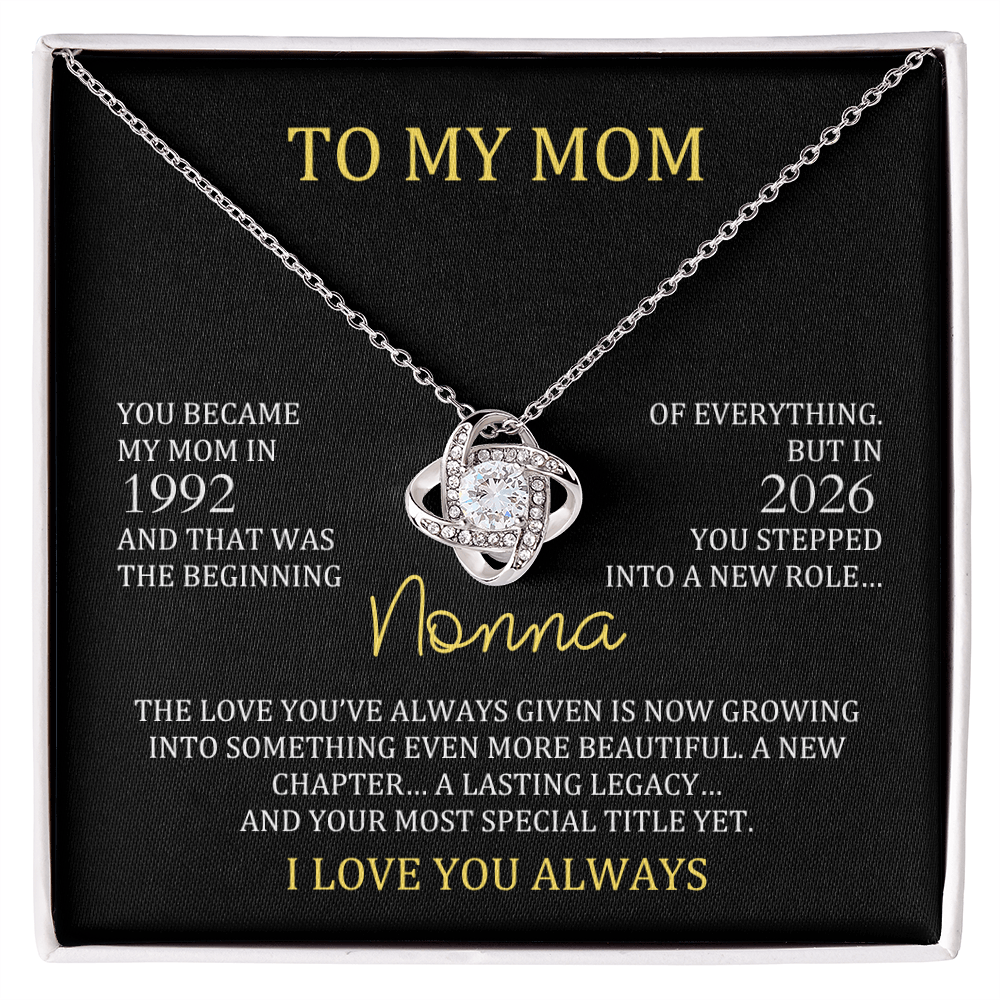 nonna necklace gift from daughter with personalized mom and nonna years, love knot necklace for new grandma