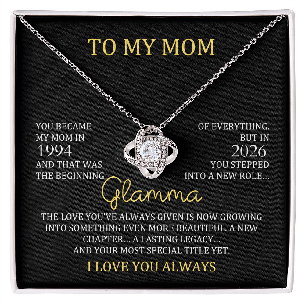 glamma necklace gift from daughter with personalized mom and glamma years, love knot necklace for new grandma