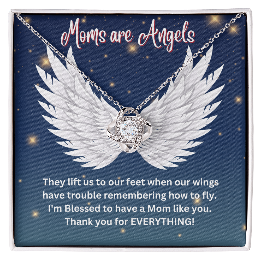 Love Knot Necklace Gift for Mom – “Moms Are Angels” Message Card, Meaningful Jewelry for Mother
