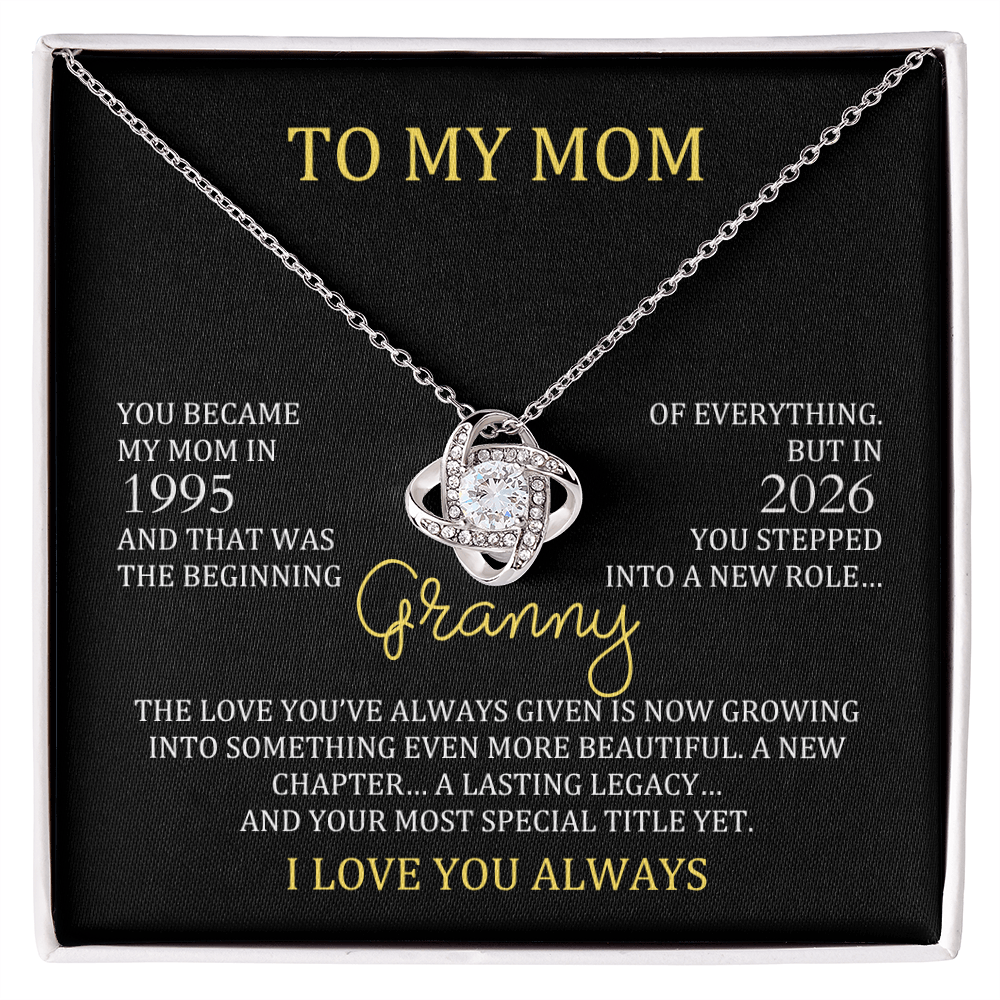 granny necklace gift from daughter with personalized mom and granny years, love knot necklace for new grandma