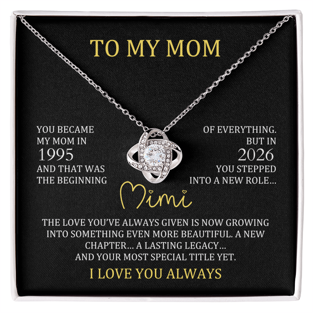 mimi necklace gift from daughter with personalized mom and mimi years, love knot necklace for new grandma