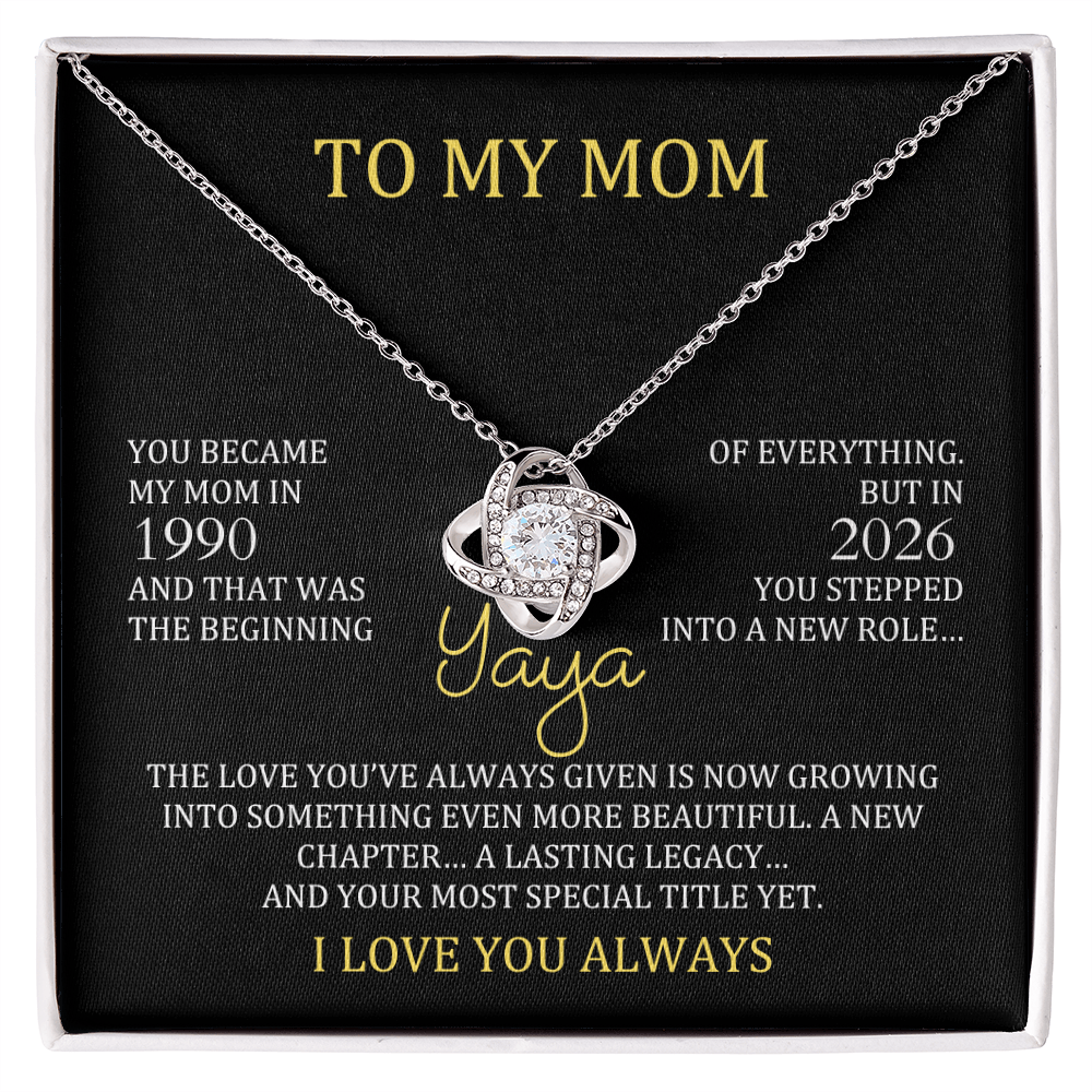 yaya necklace gift from daughter with personalized mom and yaya years, love knot necklace for new grandma