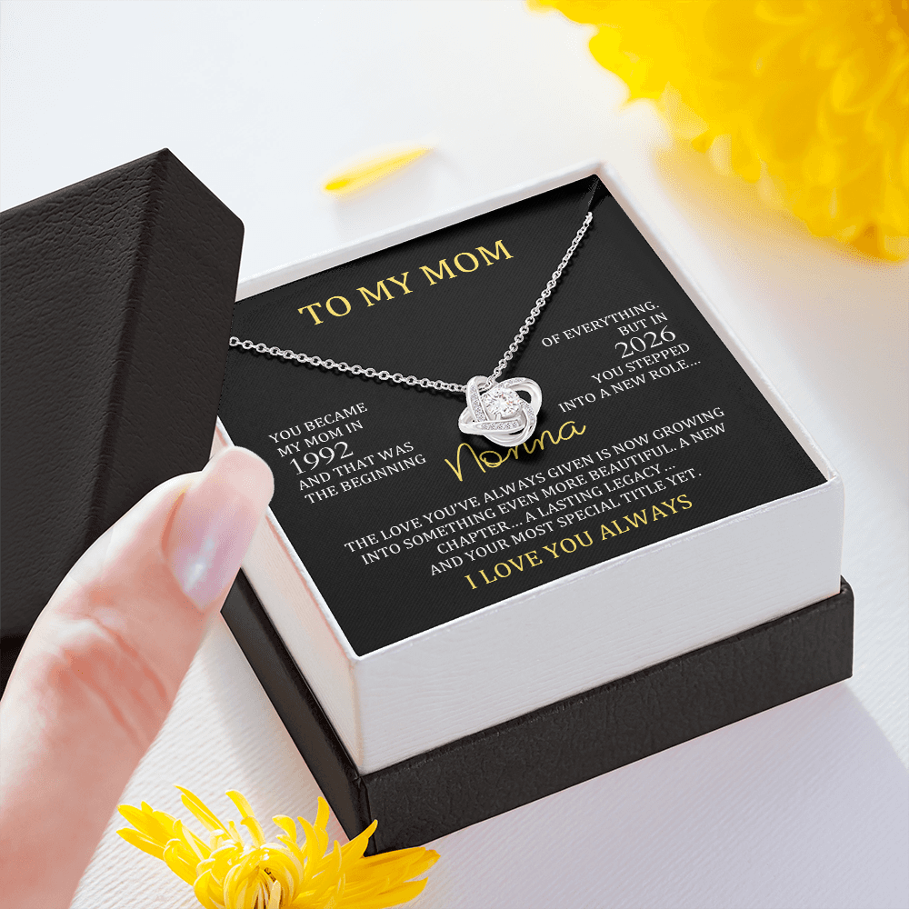 To My Mom → Nonna Necklace | Personalized Mom & Nonna Year Gift | Love Knot Necklace for New Grandma