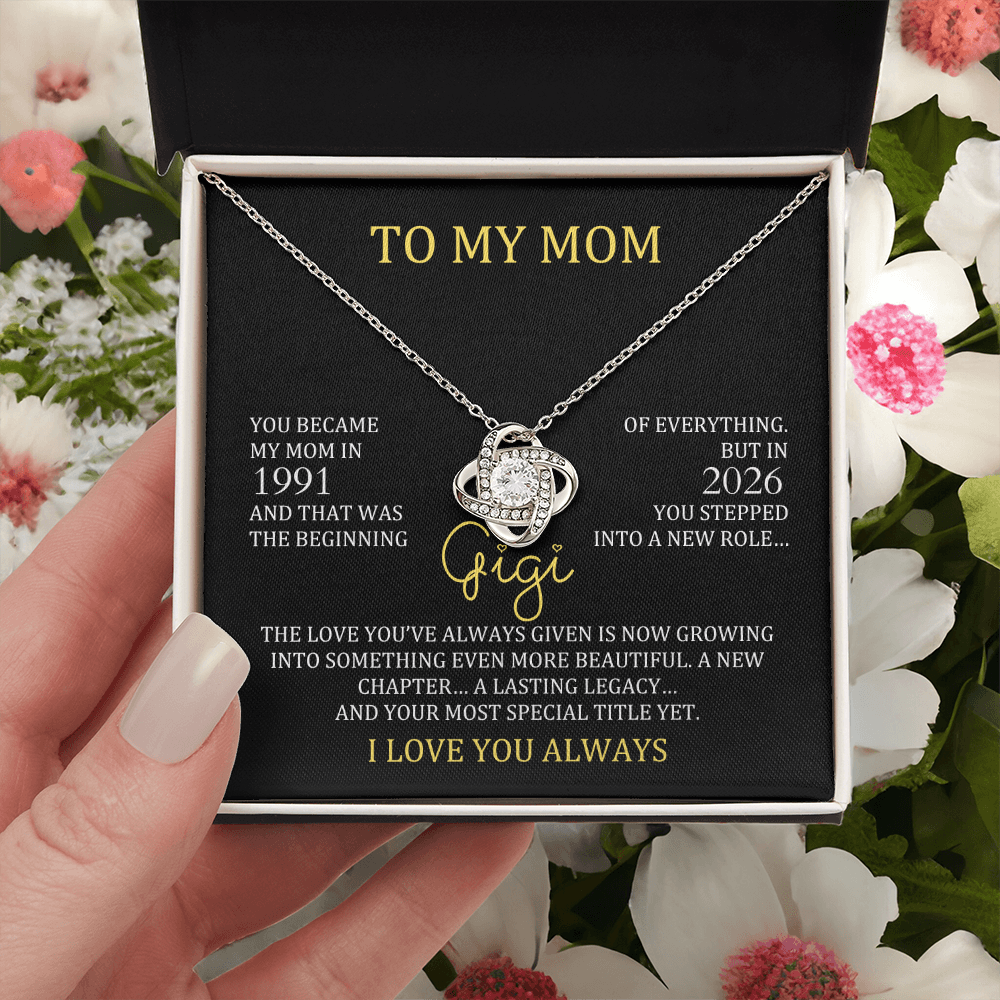 Gigi Necklace with Mom & Gigi Years – New Grandma Gift | Love Knot Necklace
