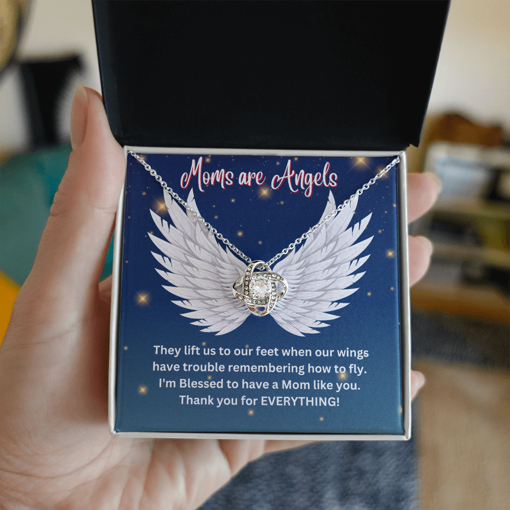 Love Knot Necklace Gift for Mom – “Moms Are Angels” Message Card, Meaningful Jewelry for Mother