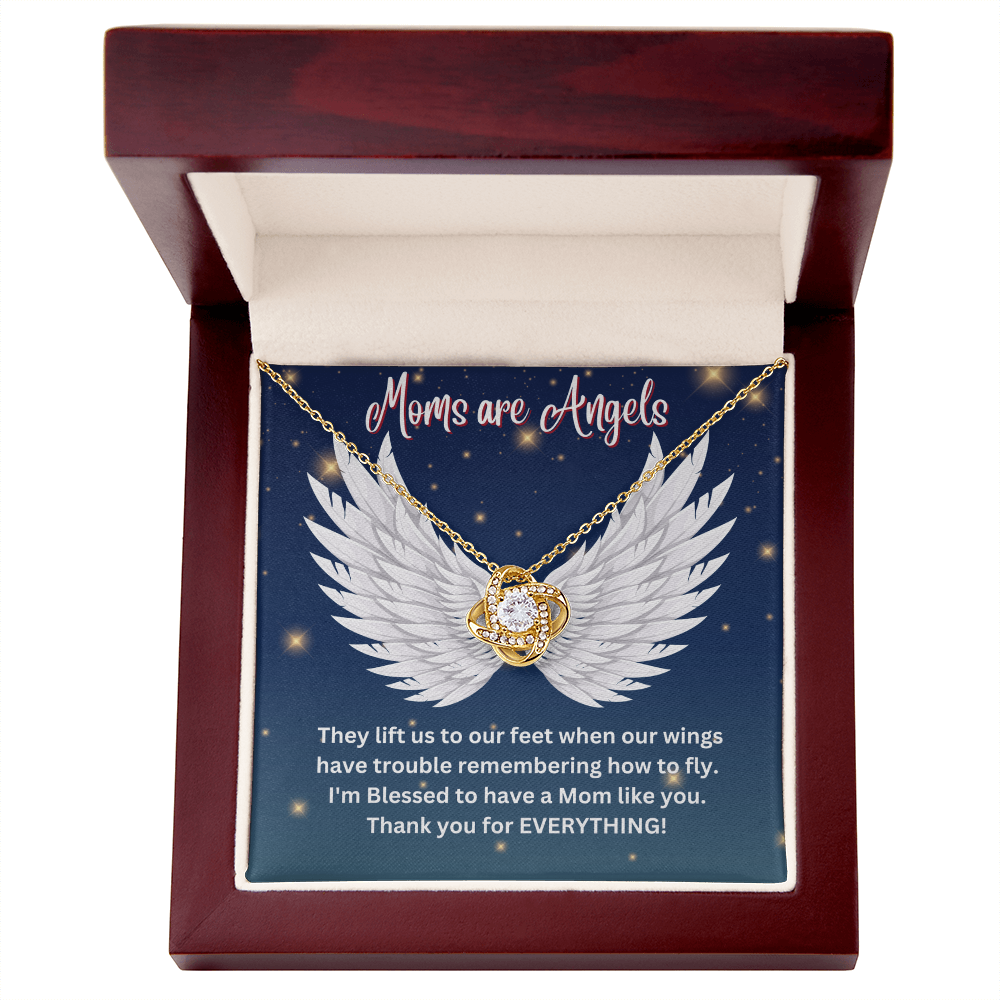 Love Knot Necklace Gift for Mom – “Moms Are Angels” Message Card, Meaningful Jewelry for Mother