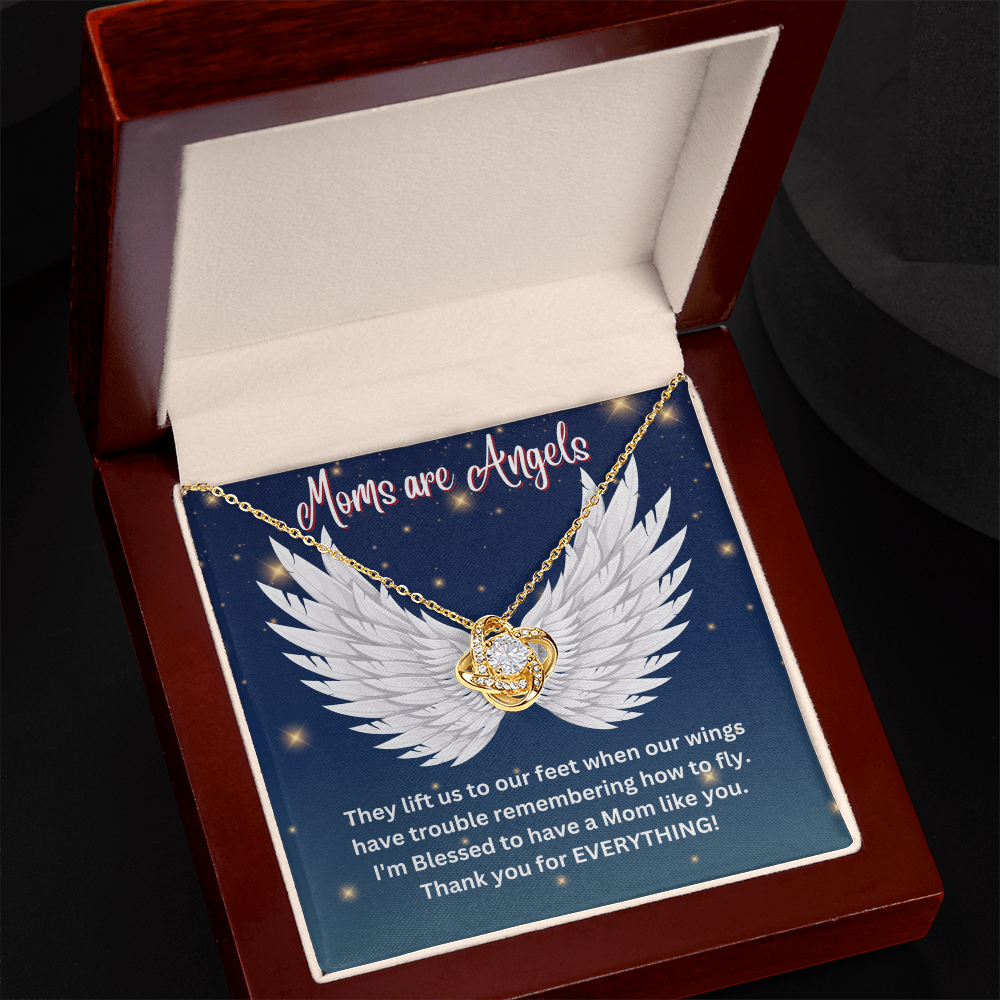 Love Knot Necklace Gift for Mom – “Moms Are Angels” Message Card, Meaningful Jewelry for Mother