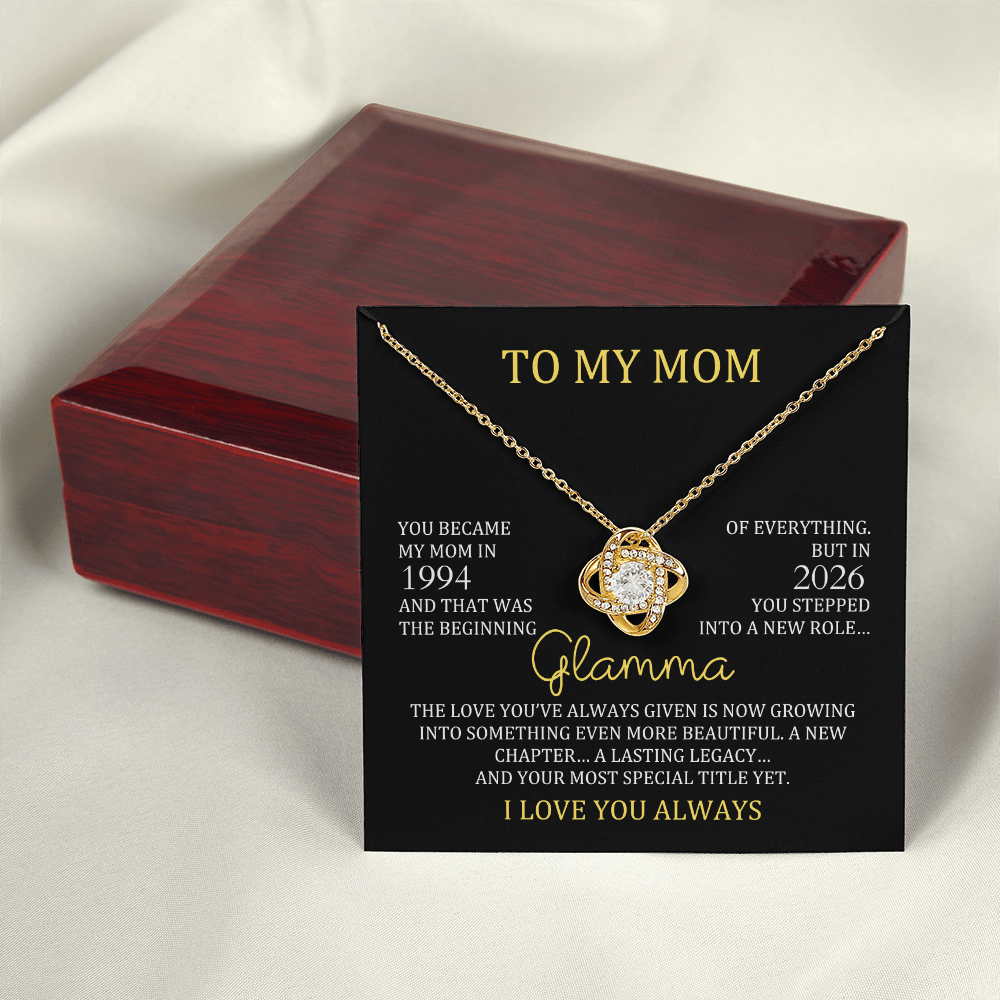 Glamma Necklace with Mom & Glamma Years – New Grandma Gift | Love Knot Necklace