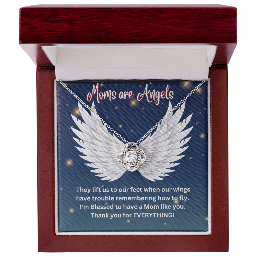Love Knot Necklace Gift for Mom – “Moms Are Angels” Message Card, Meaningful Jewelry for Mother