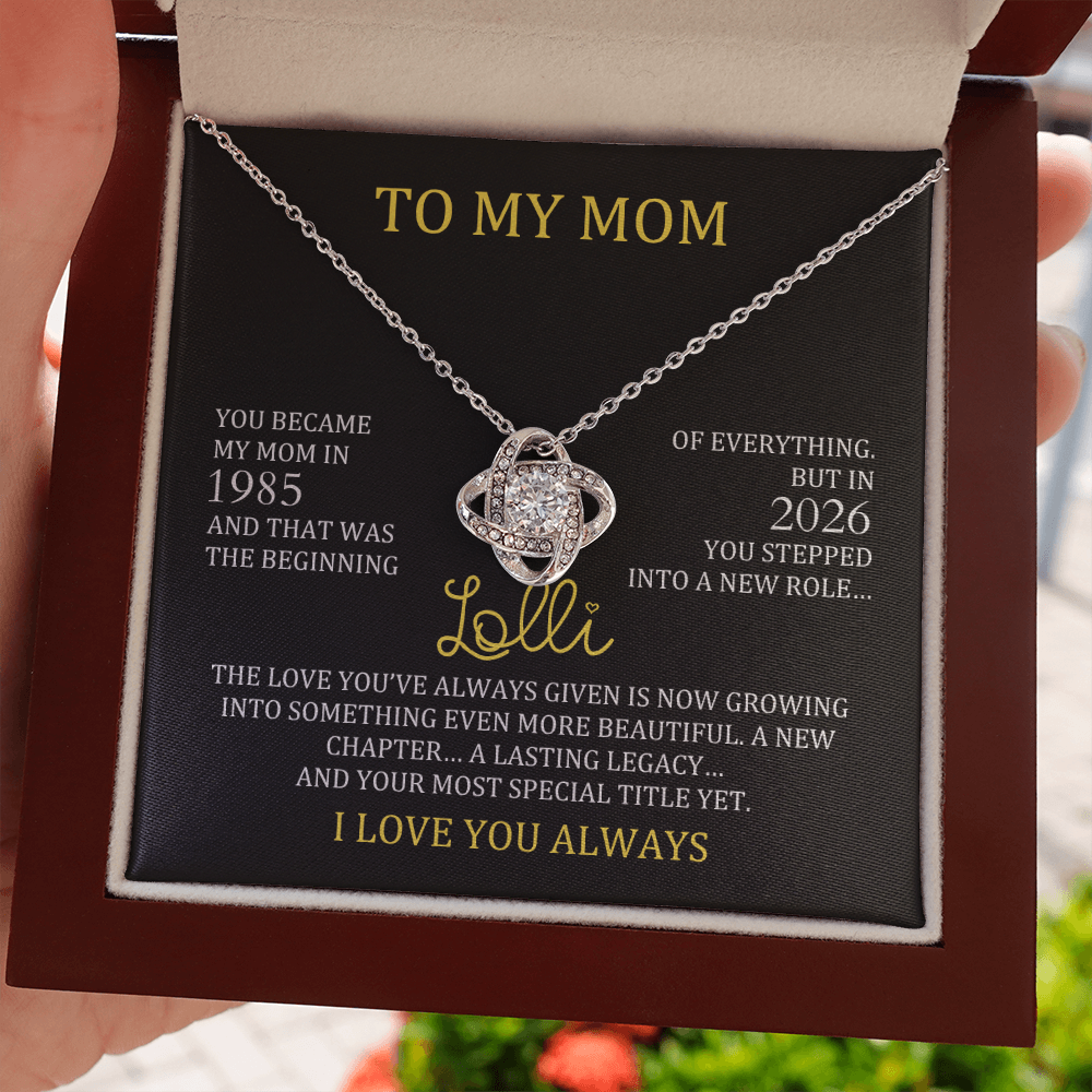 Lolli Necklace with Mom & Lolli Years – New Grandma Gift - Love Knot Necklace