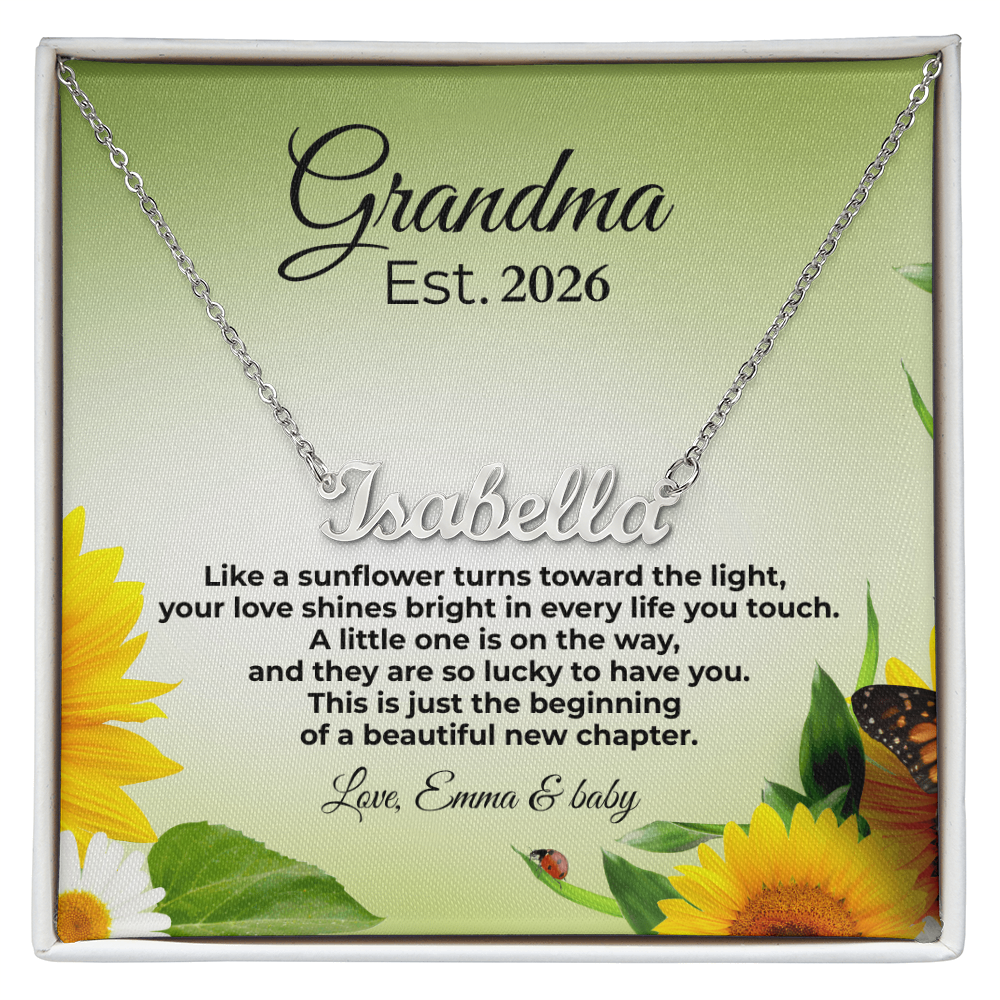 Personalized Grandma Name Necklace – Est. Year Message Card Gift – Custom Necklace for New Grandma