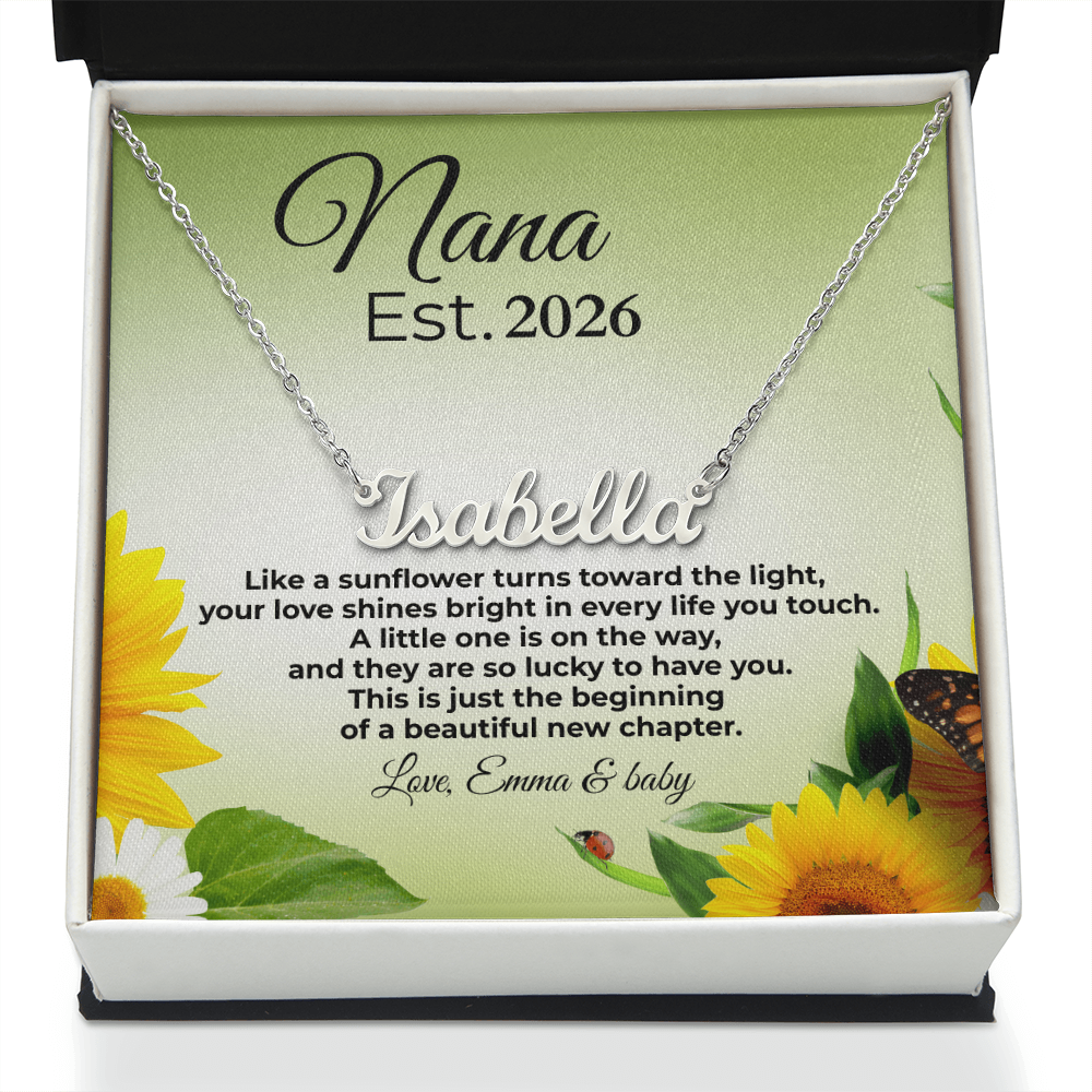 Personalized Nana Est. Year Name Necklace – First Time Nana Gift, Pregnancy Reveal Jewelry