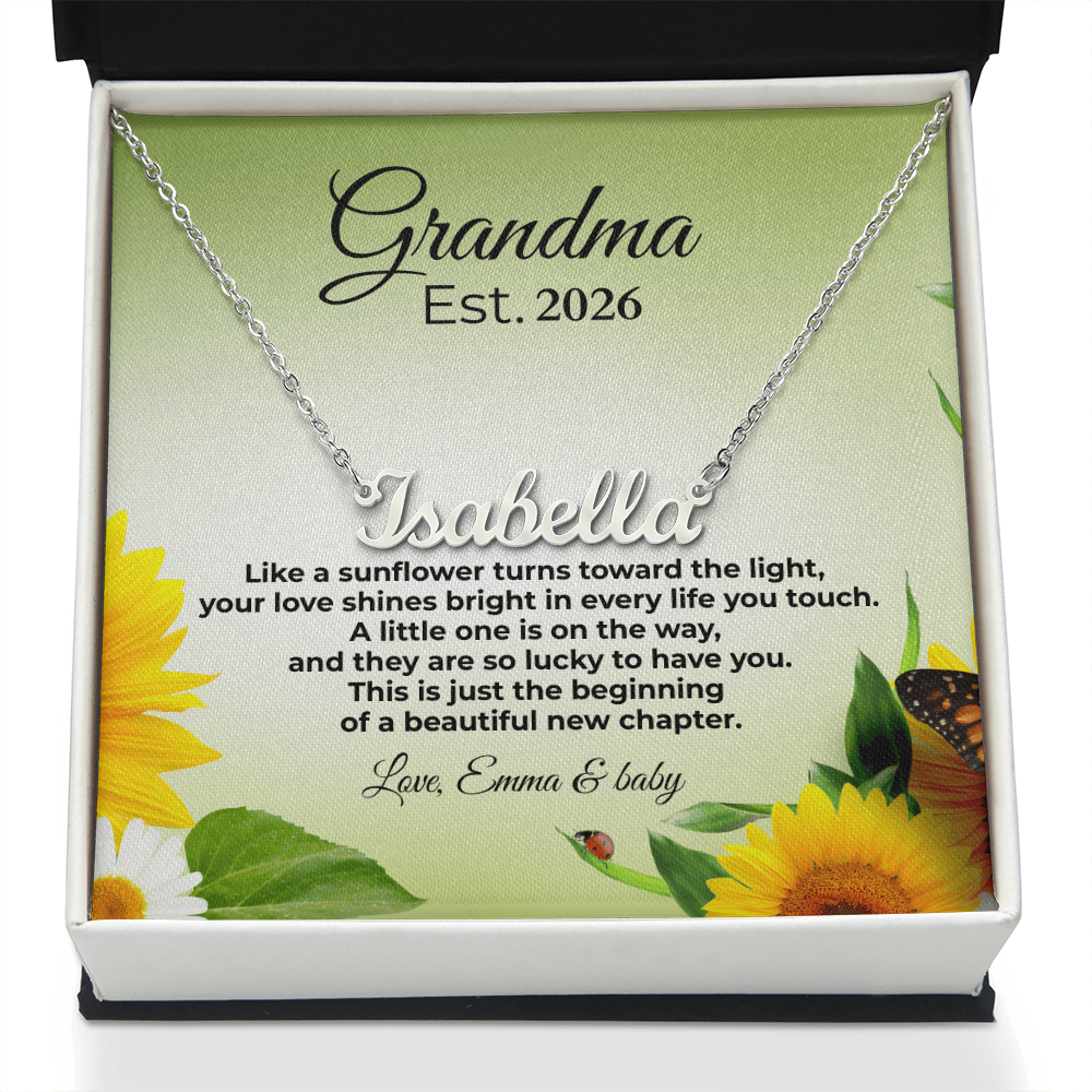 Personalized Grandma Name Necklace – Est. Year Message Card Gift – Custom Necklace for New Grandma