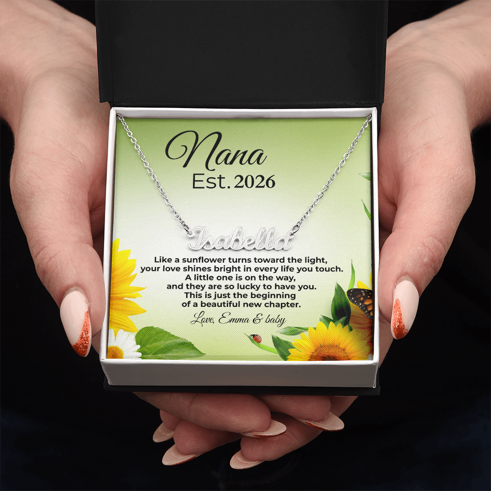 Personalized Nana Est. Year Name Necklace – First Time Nana Gift, Pregnancy Reveal Jewelry
