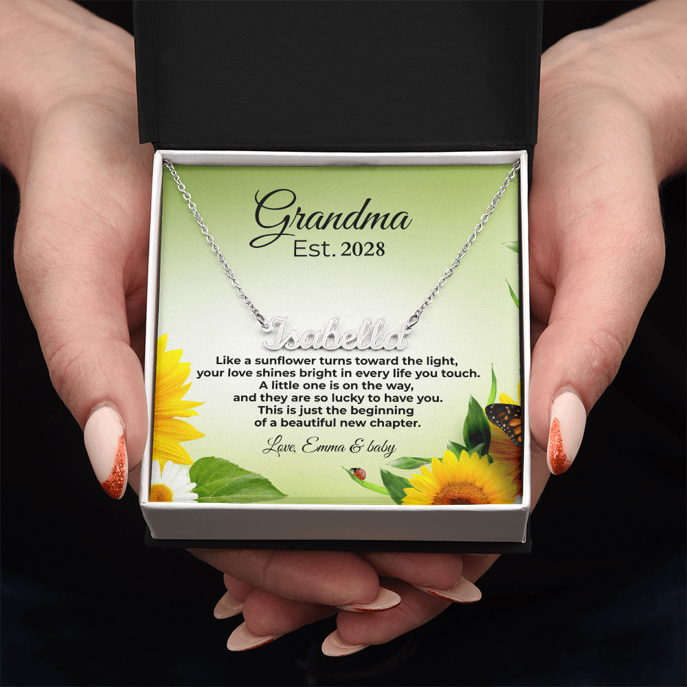 Personalized Grandma Name Necklace – Est. Year Message Card Gift – Custom Necklace for New Grandma
