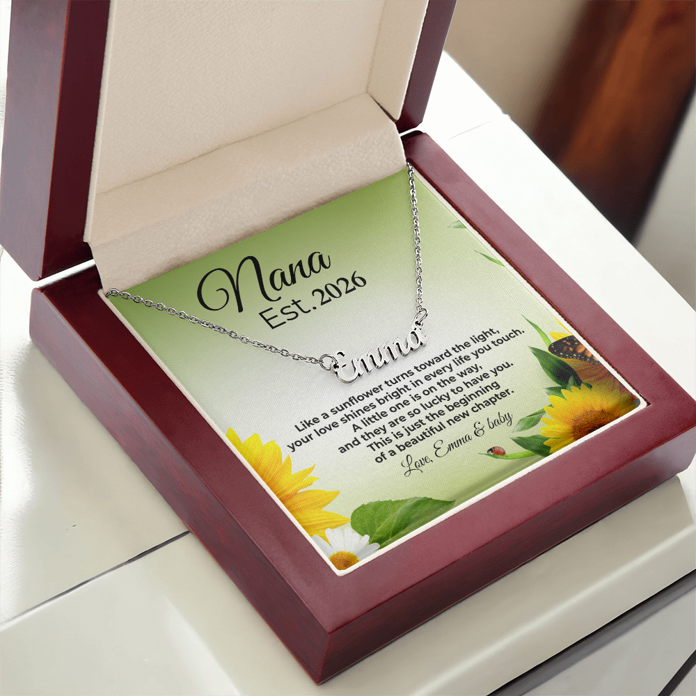 Personalized Nana Est. Year Name Necklace – First Time Nana Gift, Pregnancy Reveal Jewelry