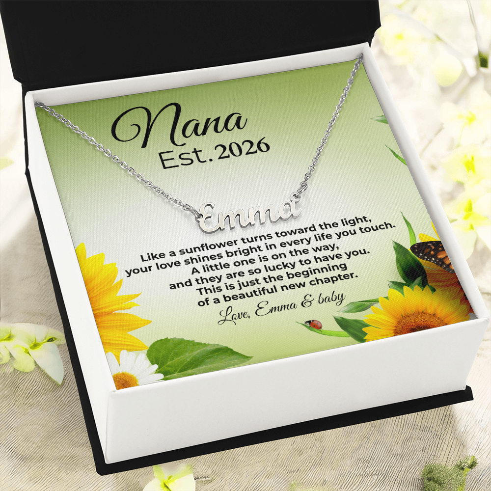 Personalized Nana Est. Year Name Necklace – First Time Nana Gift, Pregnancy Reveal Jewelry