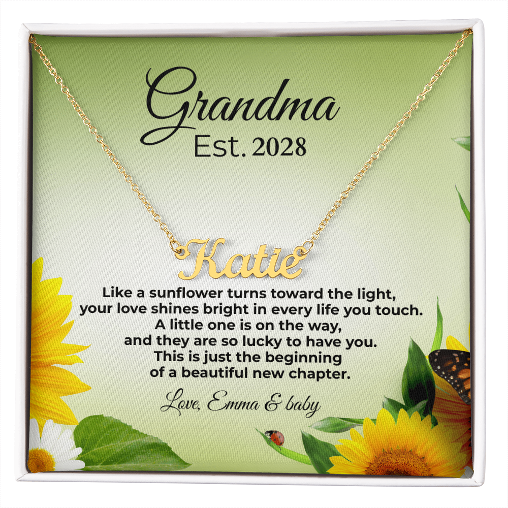 Personalized Grandma Name Necklace – Est. Year Message Card Gift – Custom Necklace for New Grandma