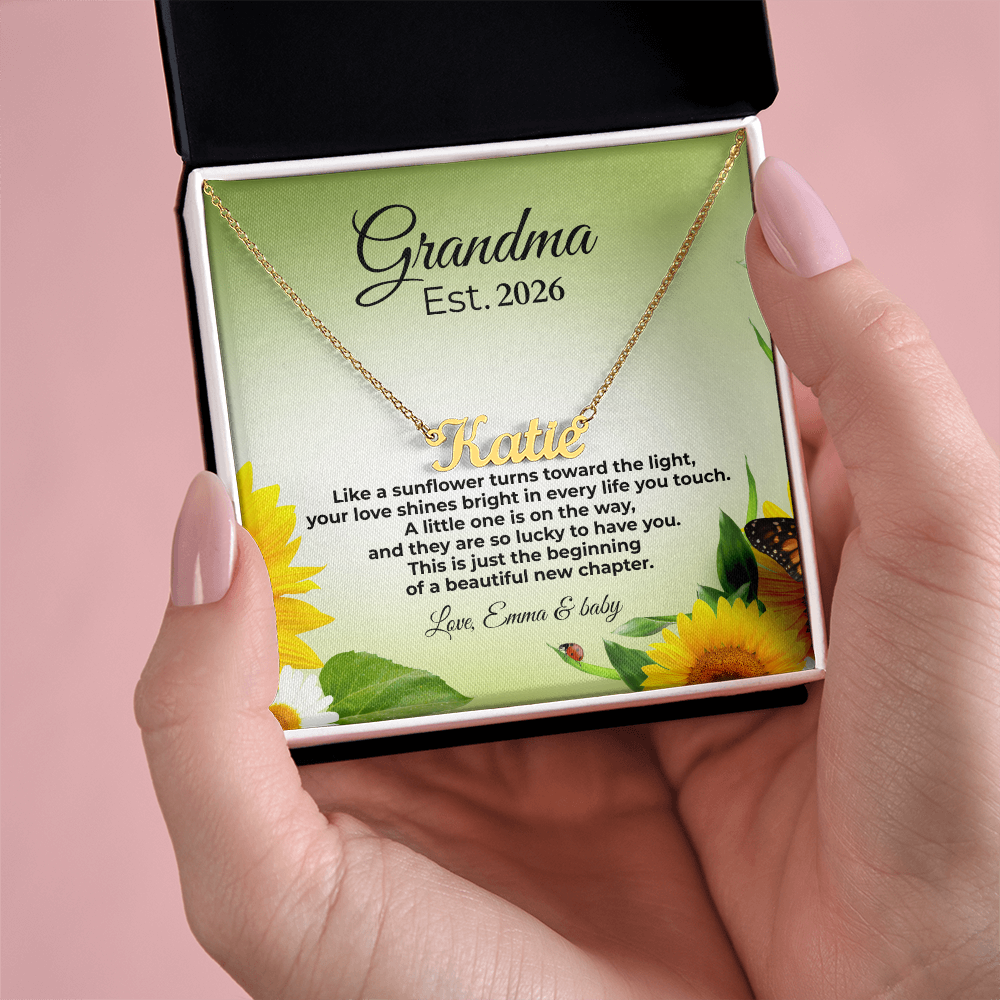 Personalized Grandma Name Necklace – Est. Year Message Card Gift – Custom Necklace for New Grandma