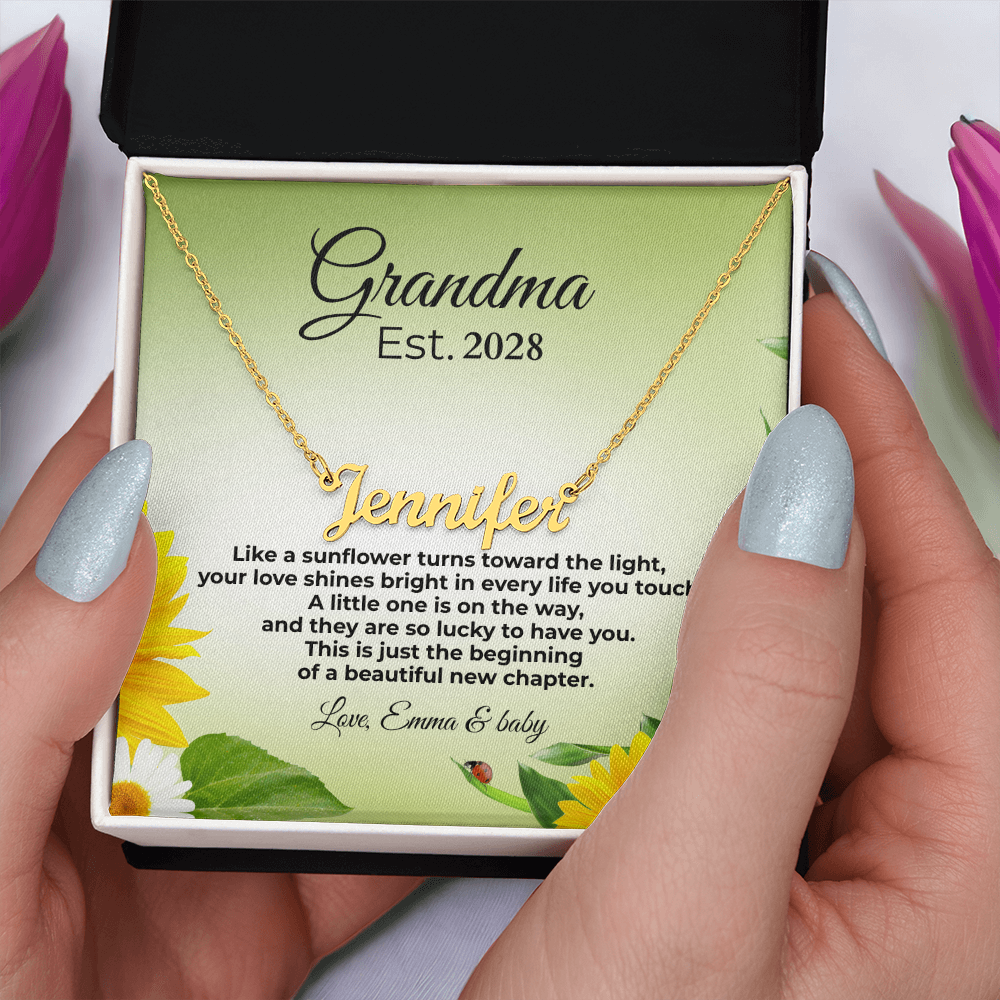 Personalized Grandma Name Necklace – Est. Year Message Card Gift – Custom Necklace for New Grandma